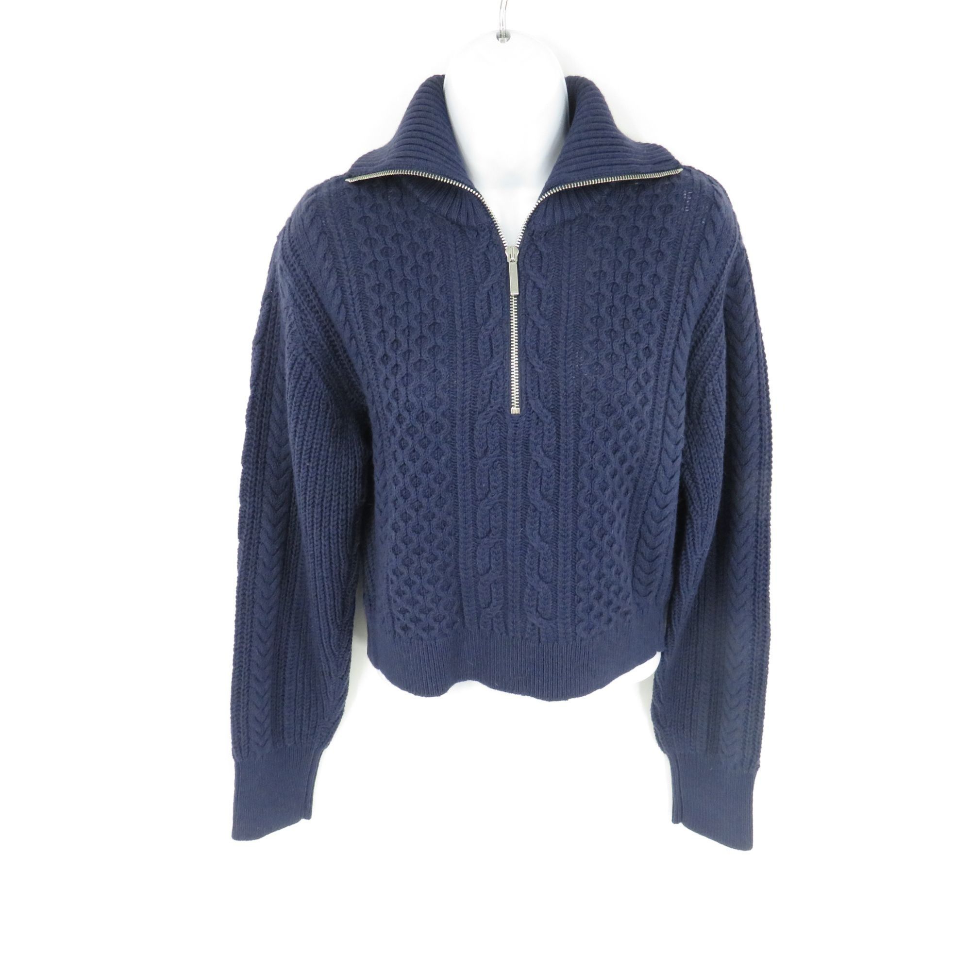 Club Monaco Club Monaco Women's Cropped Cable Knit Navy 1/4 Zip Sweater Size M / US 6-8 / IT 42-44 - 1 Thumbnail
