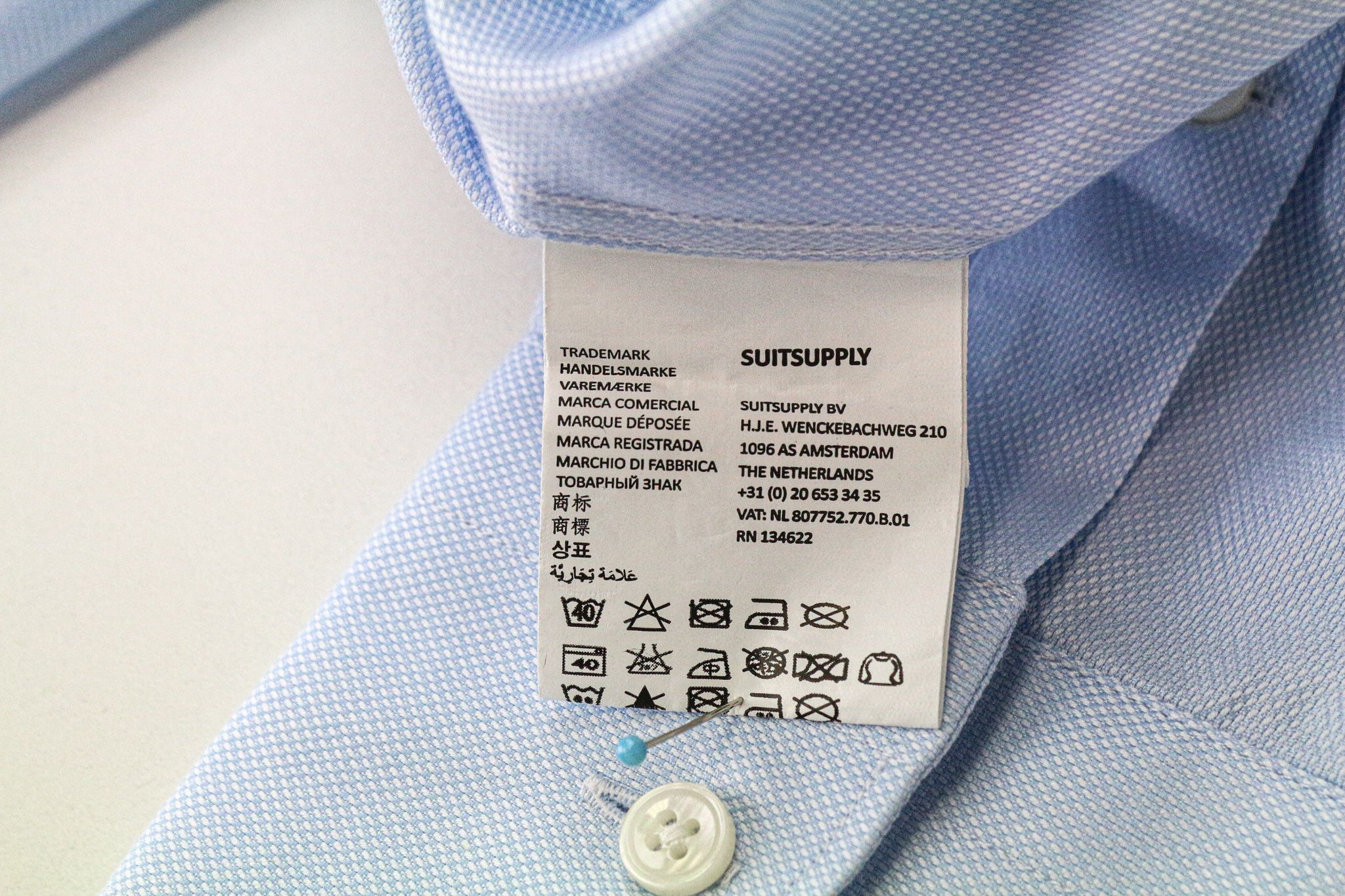 Suitsupply 45/17 3/4 Slim Blue Cotton Long Sleeve Shirt 79170 Size 44R - 6 Thumbnail