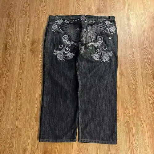 VIBE Retro Skull Wings Embroidered Baggy Jeans Size US 30 / EU 46 - 5 Thumbnail