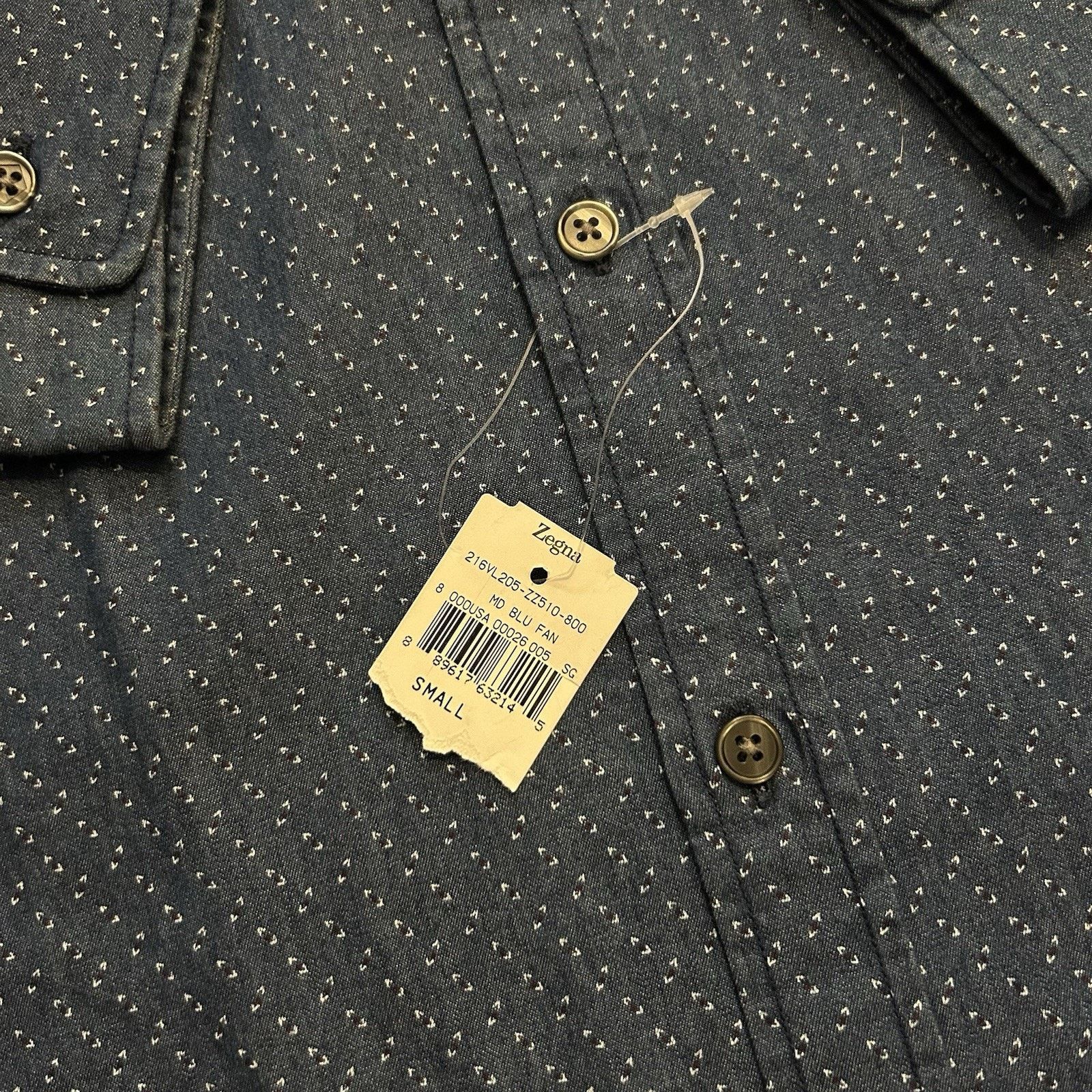 Ermenegildo Zegna NEW Z Zegna Indigo Dyed Pattern French Collar Button Shirt Size US S / EU 44-46 / 1 - 2 Thumbnail