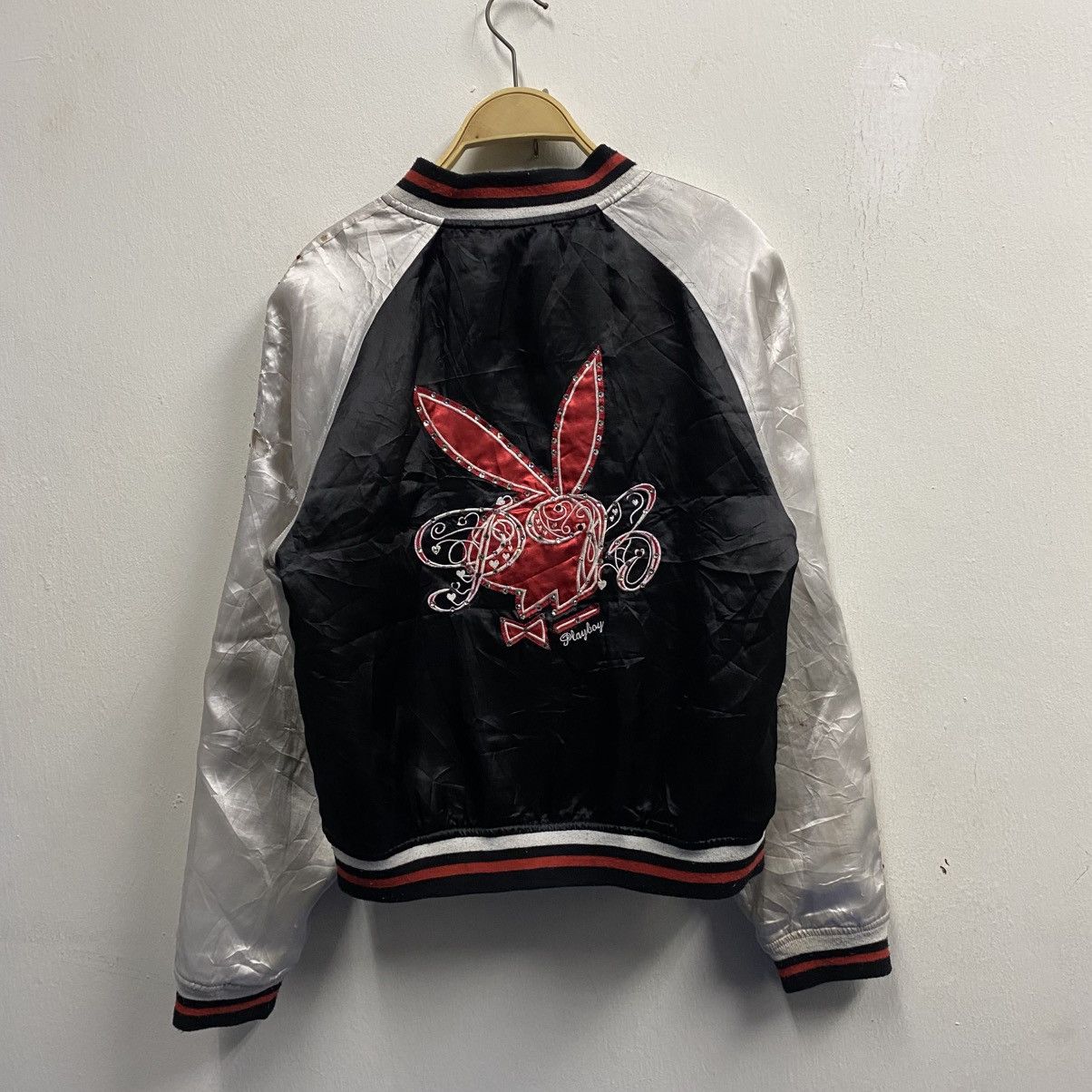 Playboy Y2K Playboy Bunny Satin Bomber Jacket Black Silver Red Size US XS / EU 42 / 0 - 2 Thumbnail