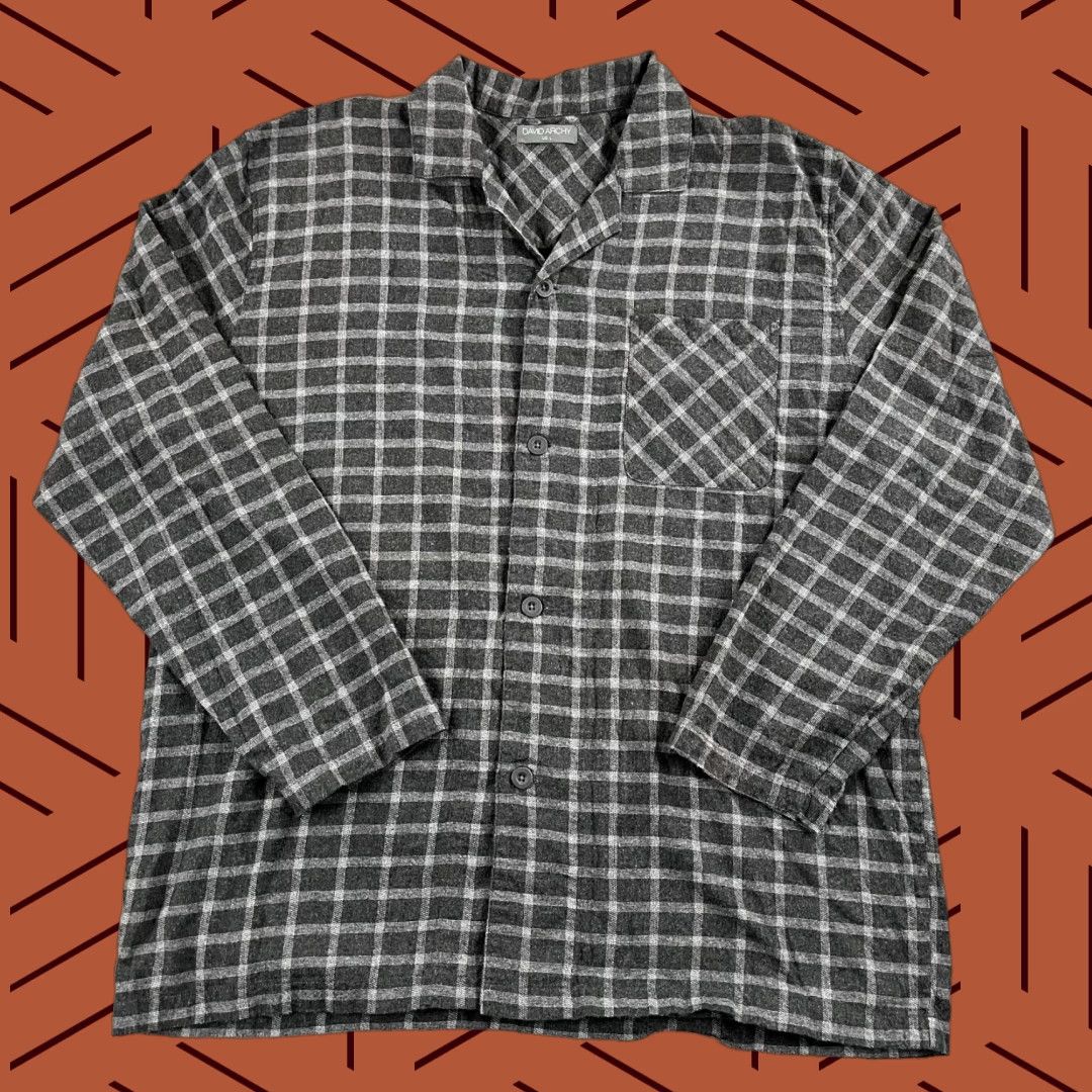 Vintage DAVID ARCHY Shirt Mens L Gray Plaid Relaxed Lounge Button Up Long Sleeve Shirt Size US L / EU 52-54 / 3 - 1 Thumbnail