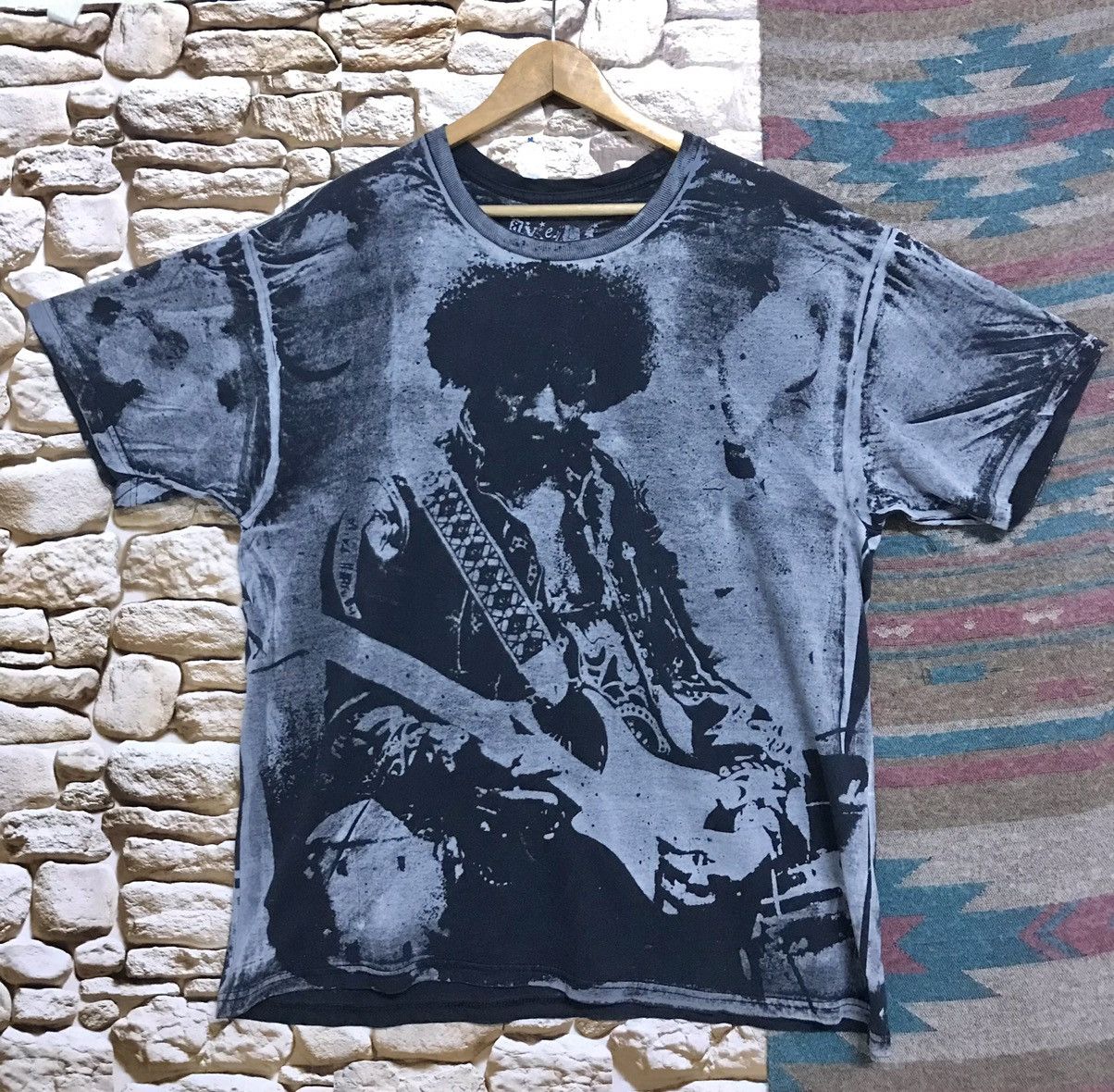 image of Band Tees Jimmy Hendrix Fullprint Acid Wash Tees in Acid Wash Black, Men's (Size XL)
