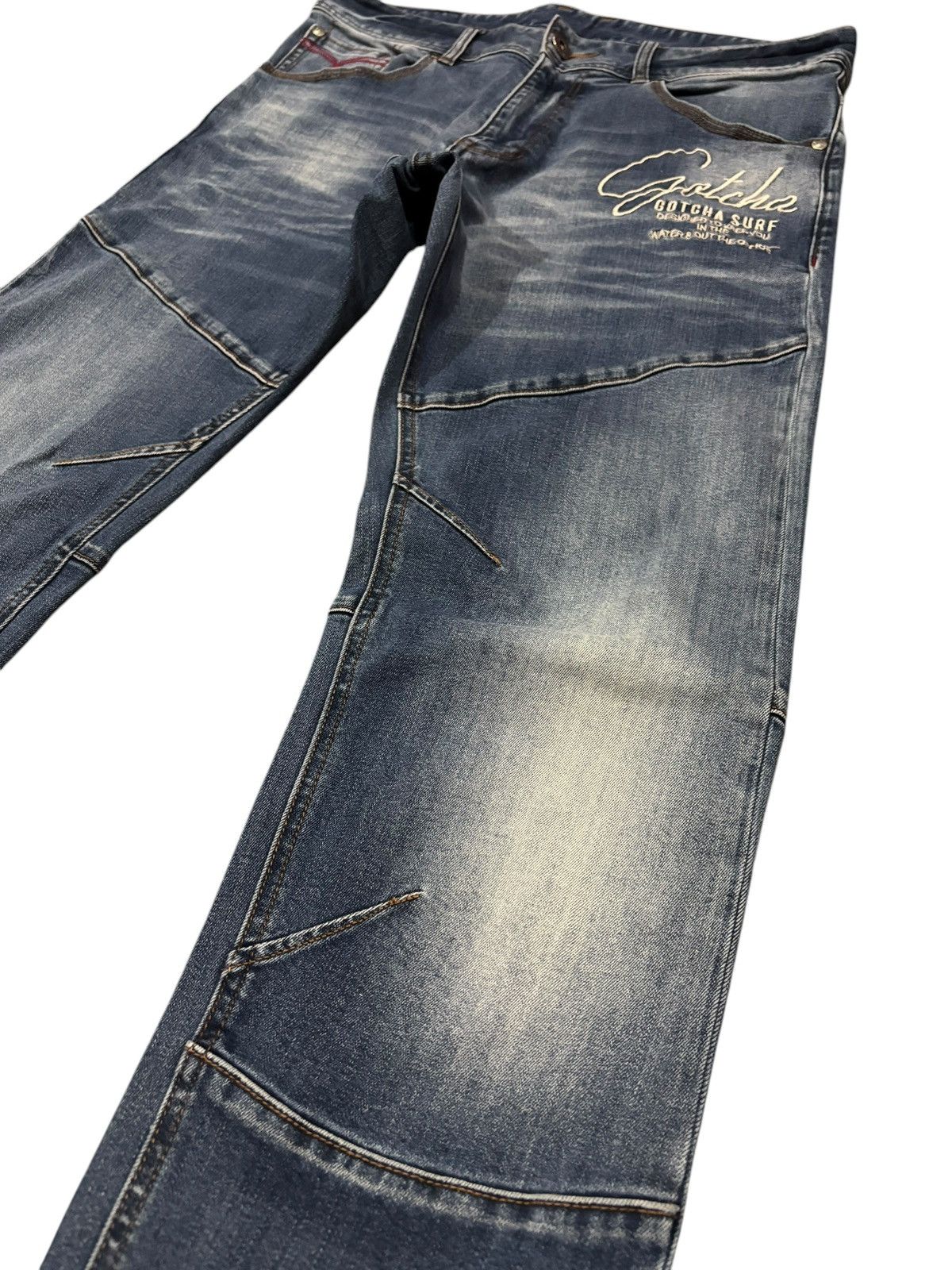 Gotcha × Seditionaries Y2k Vtg Gotcha Distressed Faded Patchwork Stretch Jeans Size US 34 / EU 50 - 3 Thumbnail