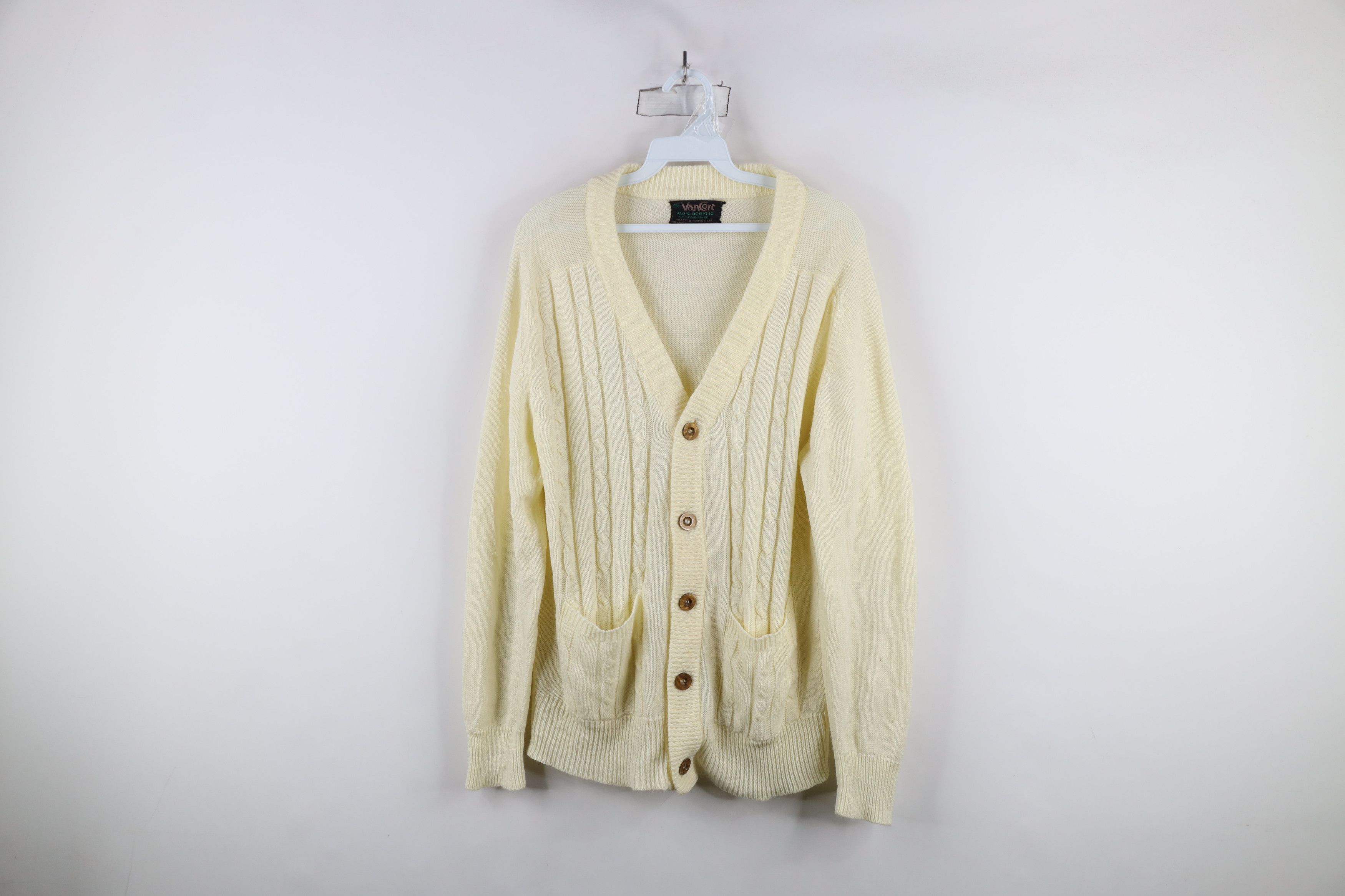 Vintage Vintage 70s Streetwear Knit Cardigan Sweater Pale Yellow Size US S / EU 44-46 / 1 - 1 Thumbnail