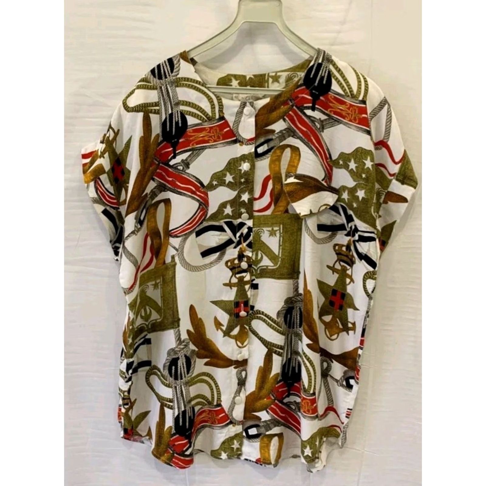 Vintage VINTAGE Valentina Italy Designer Silk Blouse Women’s 2XL Nautical Print Top Size XXL / US 16-18 / IT 52-54 - 2 Thumbnail