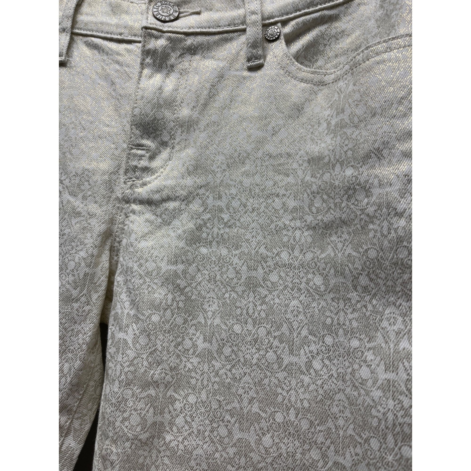 Rock & Republic Rock & Republic Women White & Gold Jeans Straight Size 10 (3 Size 32" / US 10 / IT 46 - 2 Thumbnail