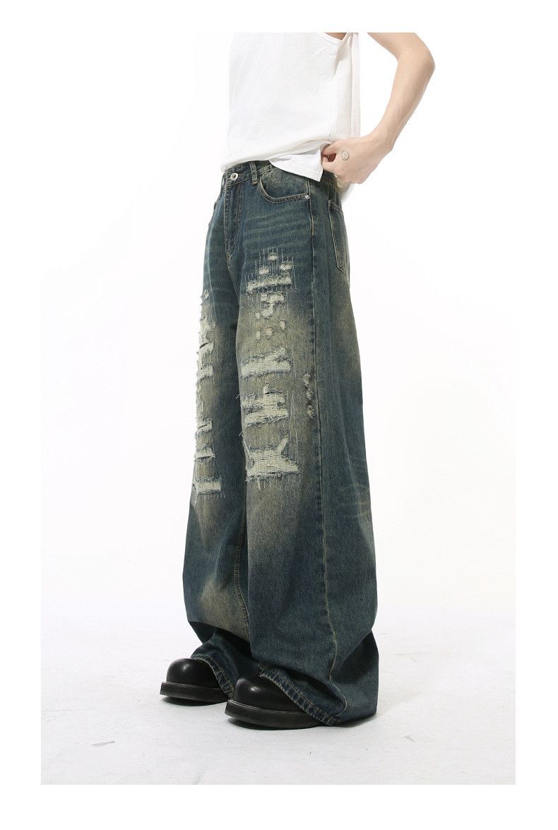 Japanese Brand × Jean Street washed distressed loose versatile wide-leg jeans Size US 32 / EU 48 - 4 Thumbnail