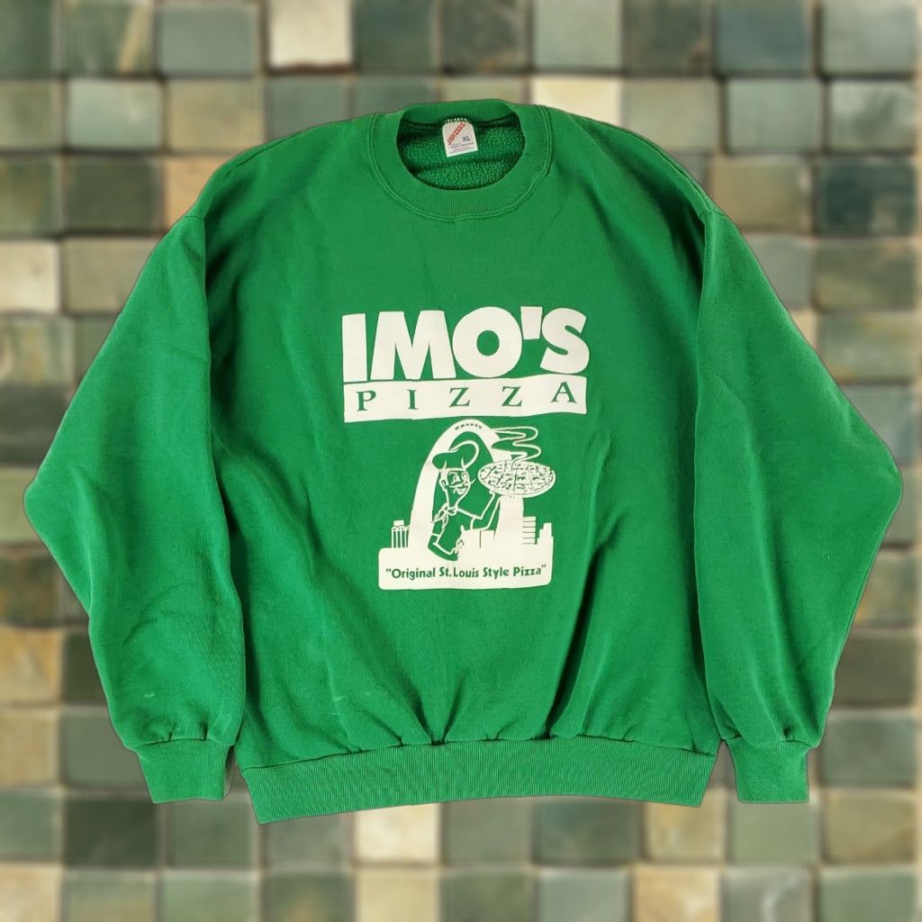 Jerzees VINTAGE Imo's Pizza VTG 90s Jerzees Sweatshirt Green Long Sleeve Mens XL Size US XL / EU 56 / 4 - 1 Thumbnail