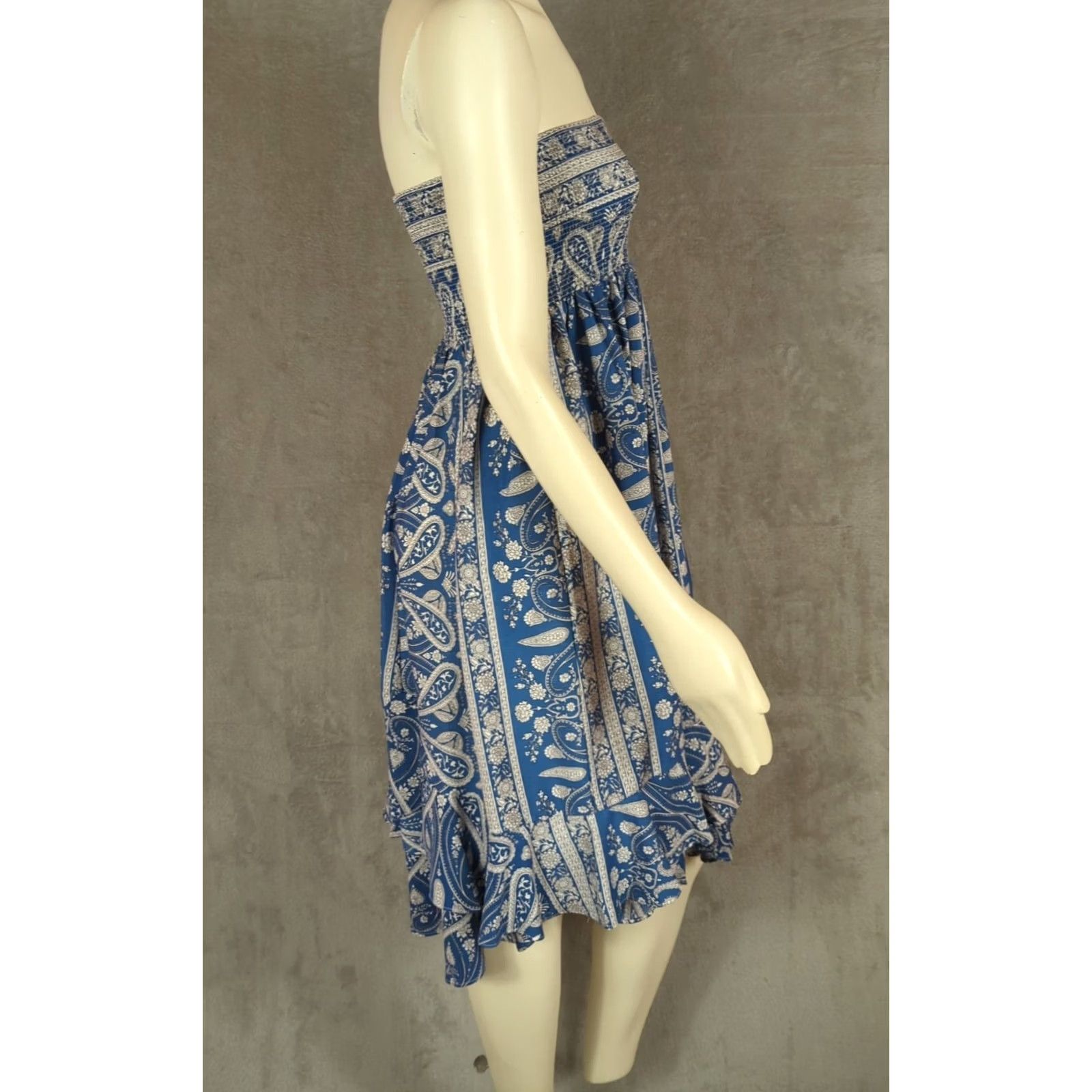 Vintage Storia Blue Boho Bandana Printed Ruffle Convertible Maxi Skirt Smocked Dress S (Blue) Green? Size 28" / US 6 / IT 42 - 4 Thumbnail