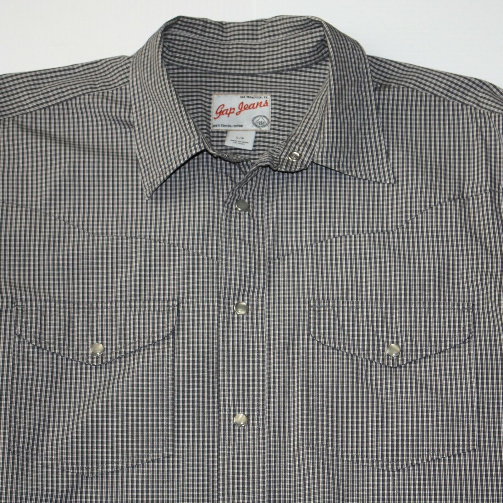 Gap Gray and Black Mini Check Print Snap Front Shirt size Large Size US L / EU 52-54 / 3 - 2 Thumbnail