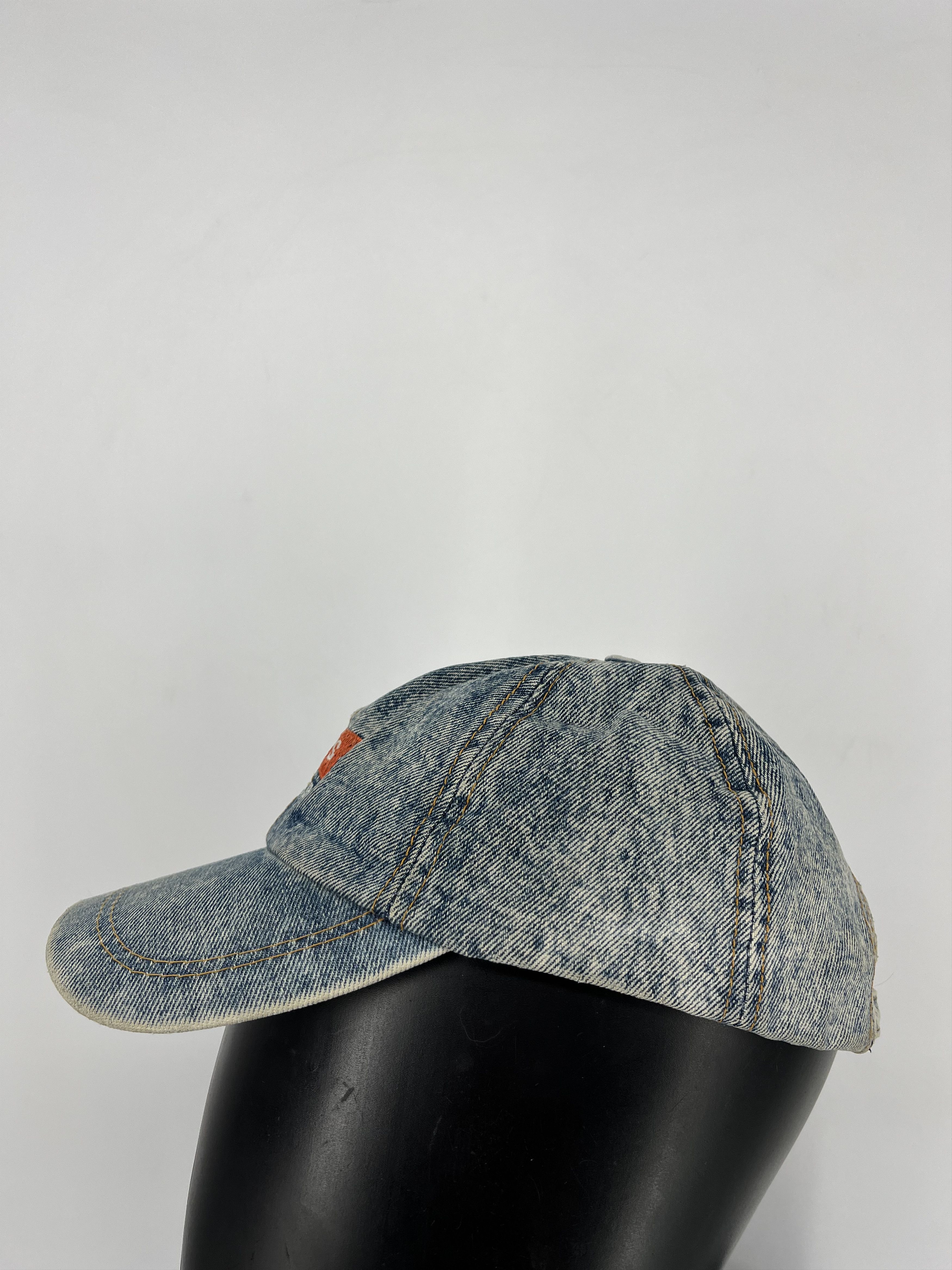 Levi's 80s Levis Denim Trucker Hat Leather Patch Strap Back Foam Size ONE SIZE - 2 Thumbnail