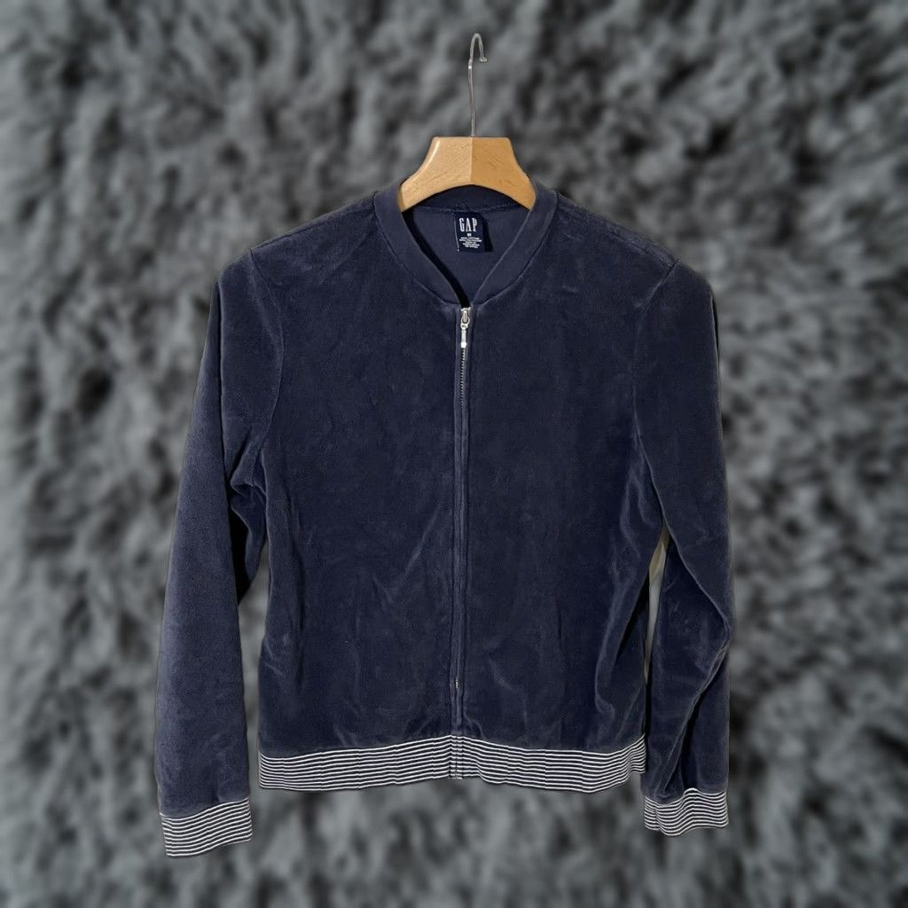 Gap VINTAGE Gap Terry Cloth Full Zip Track Jacket Womens Medium Navy Blue Y2K Streetwear Size M / US 6-8 / IT 42-44 - 1 Thumbnail