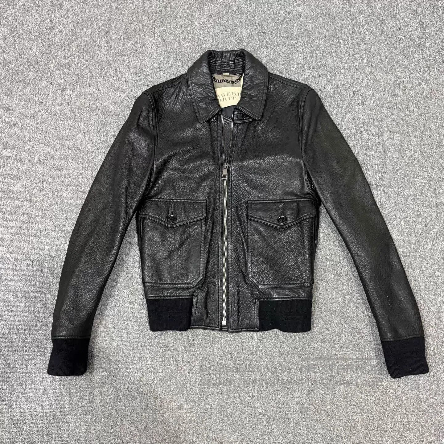 Burberry Black Leather Jacket with Zip Front and Pockets. Size US S / EU 44-46 / 1 - 1 Thumbnail