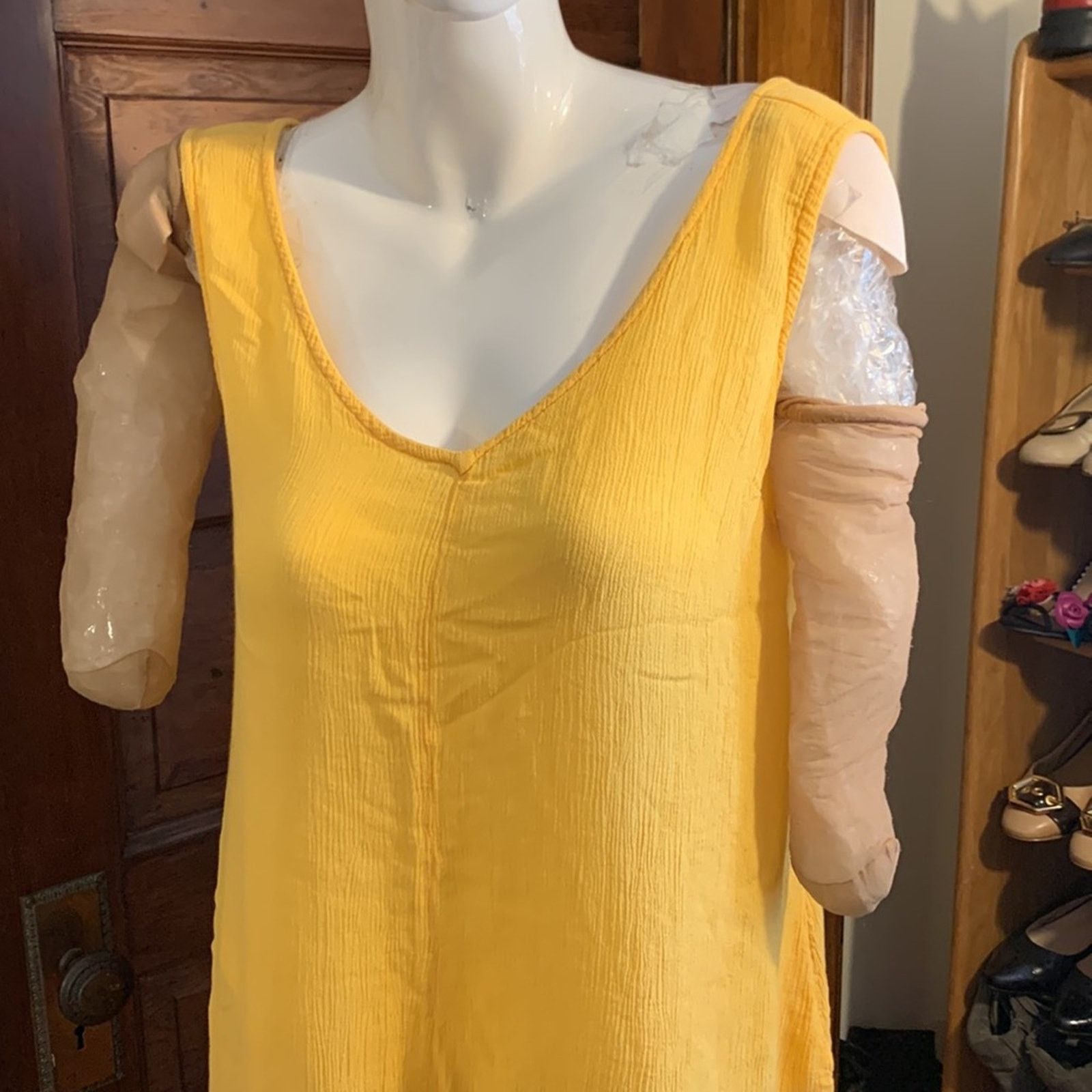 Vintage Goa India Yellow Gauzy Overalls Size 34" / US 12 / IT 48 - 3 Thumbnail
