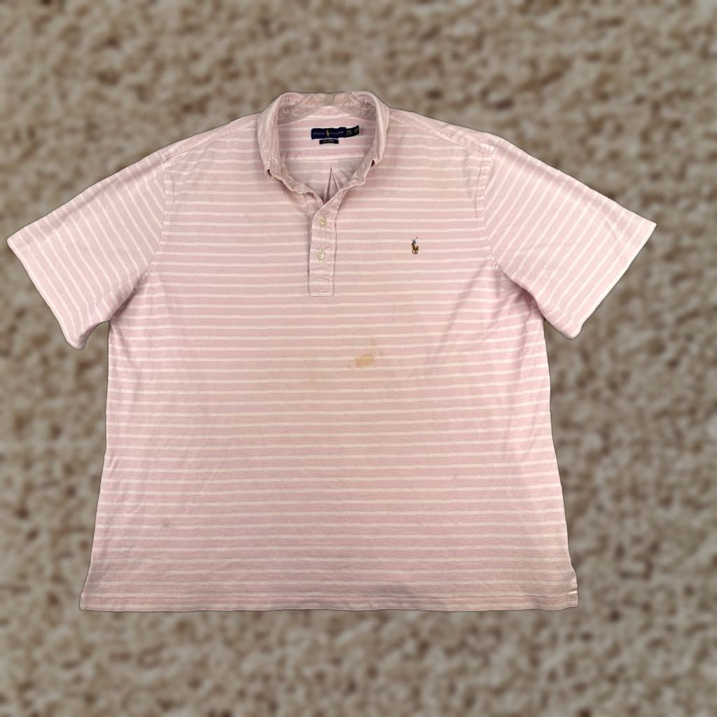 Ralph Lauren Ralph Lauren Polo Shirt Men 3XL XXXL Tall Pink White Stripe Cotton Oxford READ Size US XXL / EU 58 / 5 - 1 Thumbnail