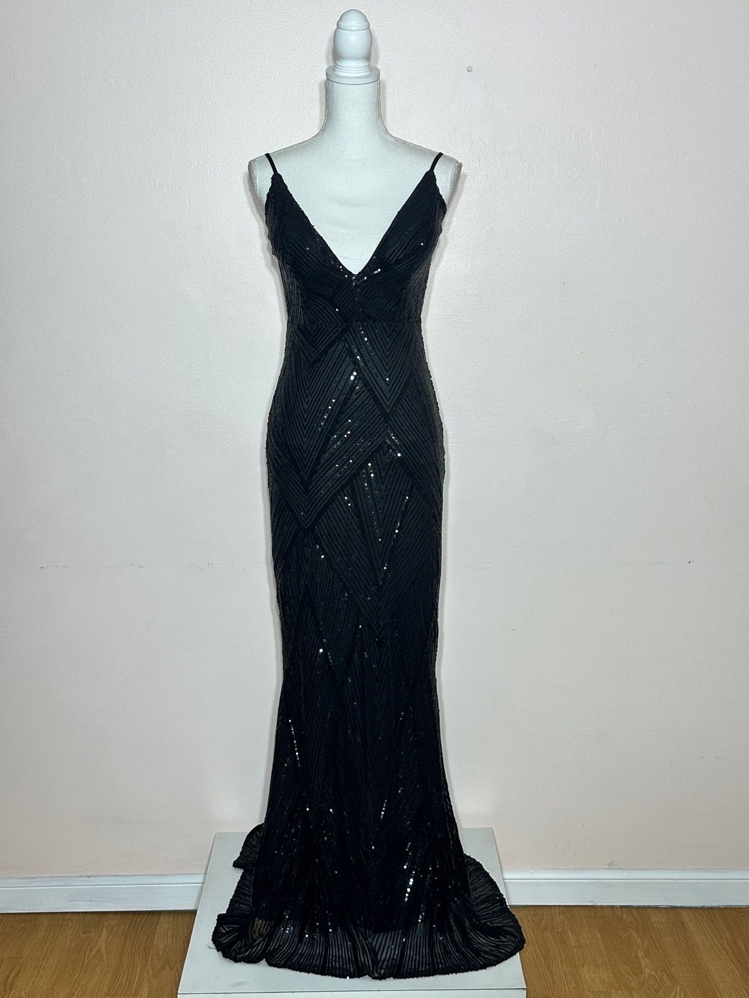 Vintage Black Sequin Deco Spaghetti Strap Bias Gown Size M / US 6-8 / IT 42-44 - 3 Thumbnail