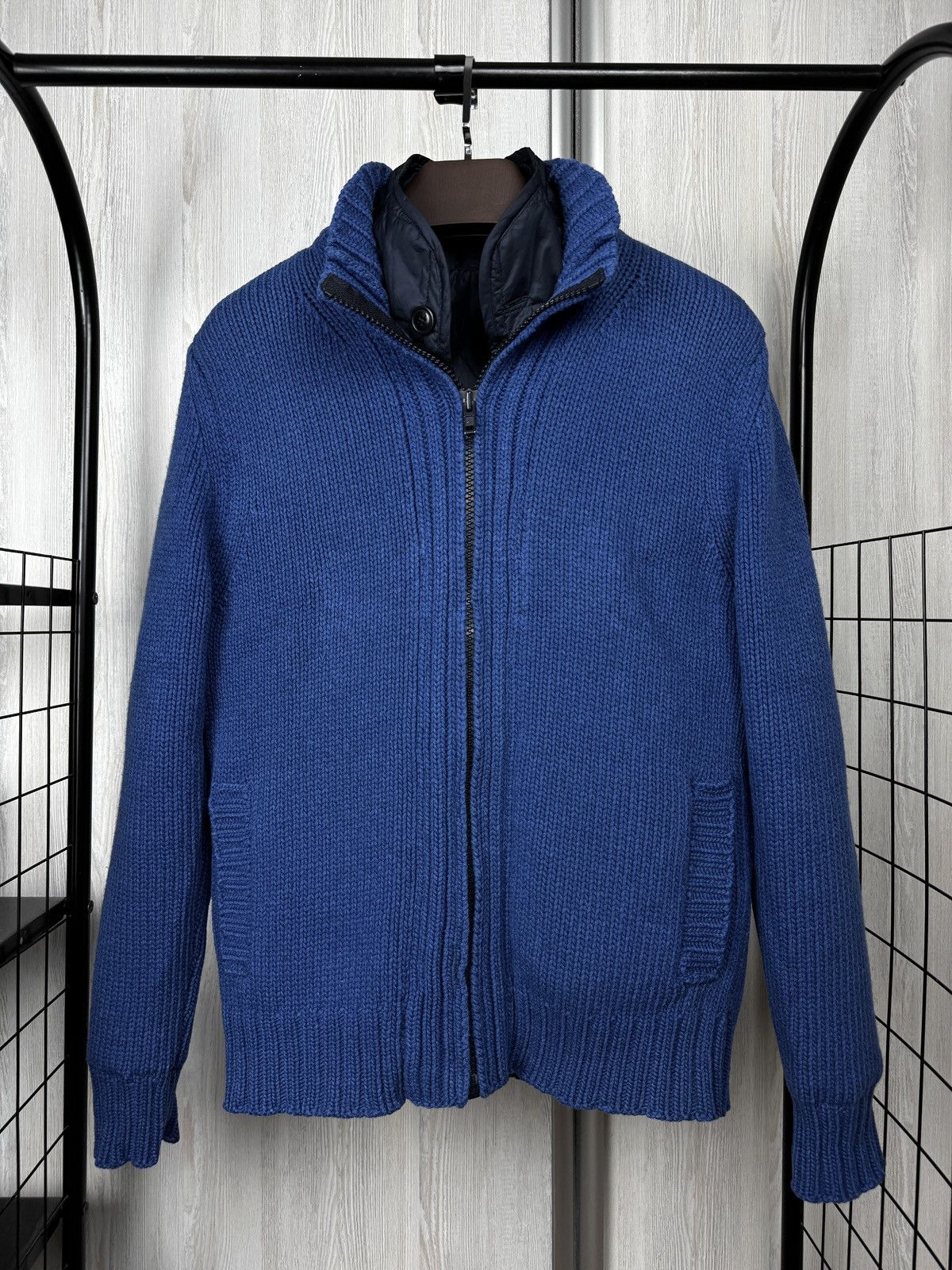 Fay Fay Blue knitted wool bomber jacket with lining size 50 Size US M / EU 48-50 / 2 - 2 Thumbnail