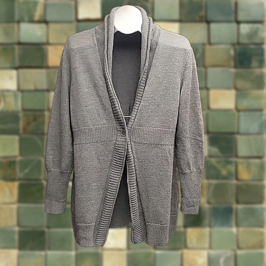 Eileen Fisher VINTAGE Eileen Fisher Cardigan Womens Large Gray Merino Wool Open Front Shawl Sweater Size L / US 10 / IT 46 - 1 Thumbnail
