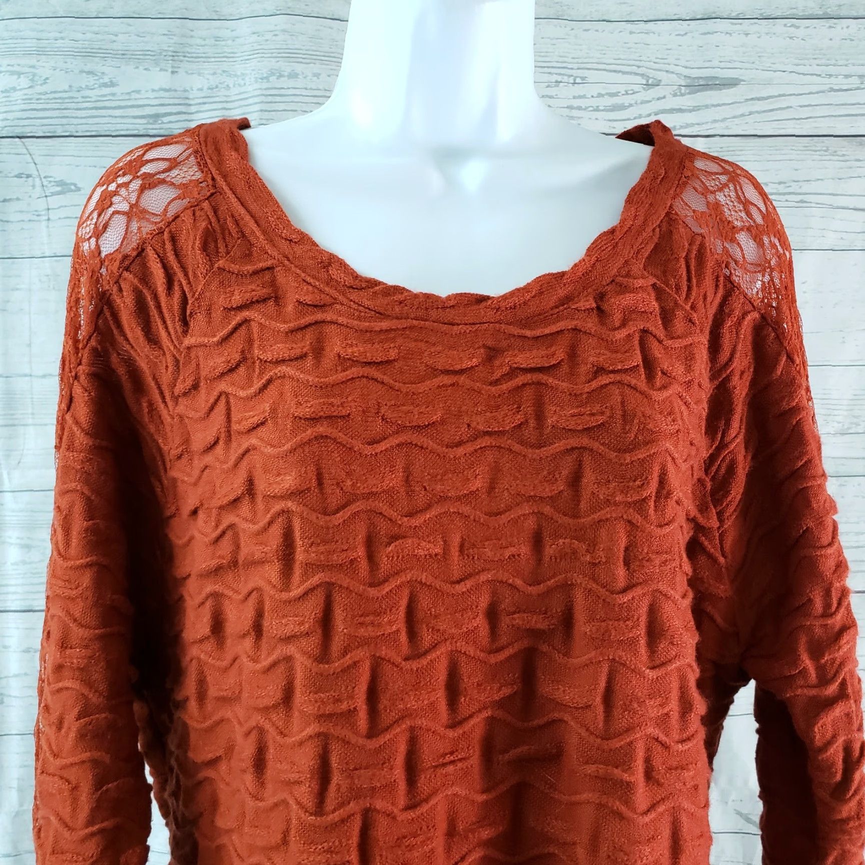 Vintage a'reve Womens Sweater L Orange Long Sleeve Lace Detail Pullover Knit Modern Regular Size Size L / US 10 / IT 46 - 2 Thumbnail