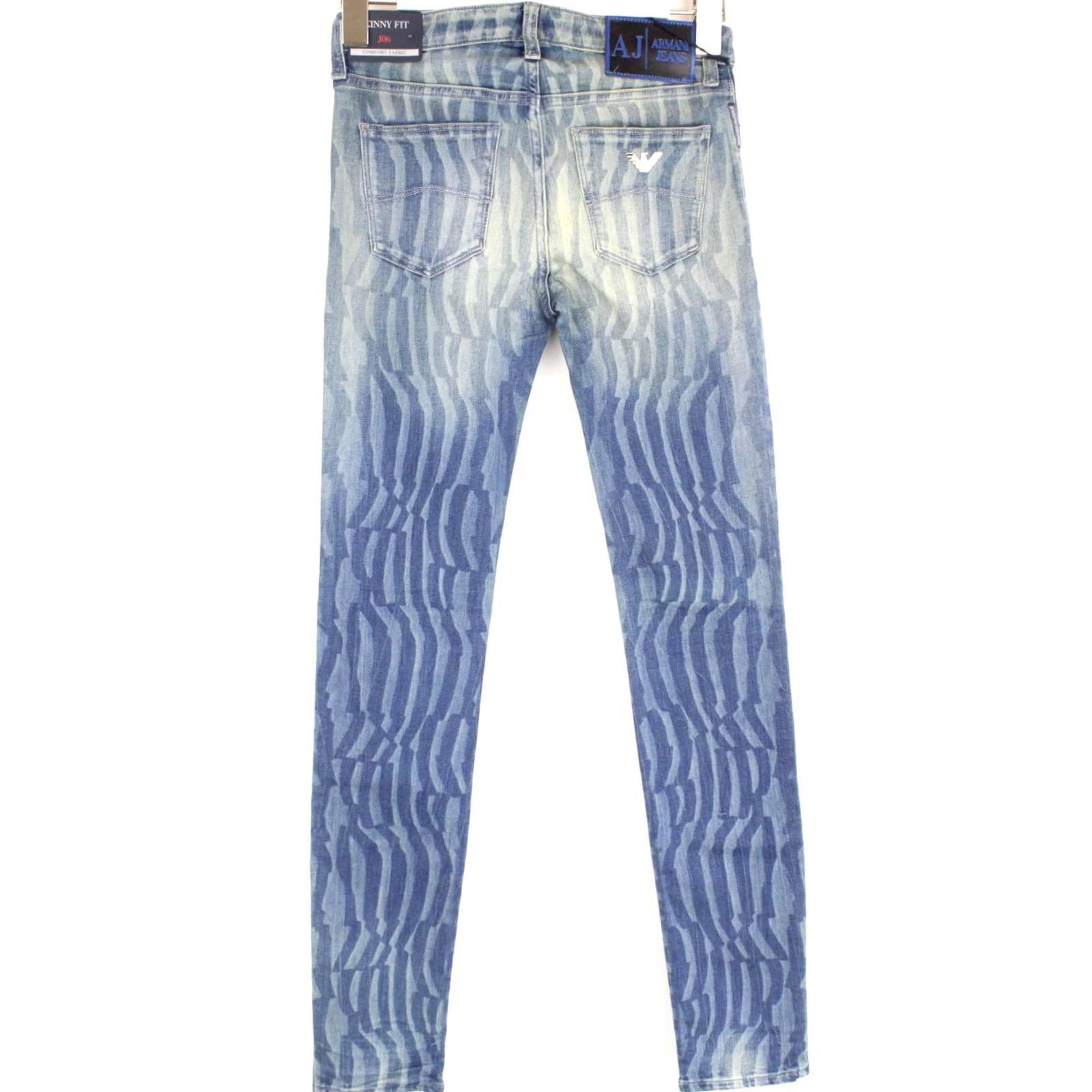 Vintage ARMANI JEANS Skinny Fit Women's Jeans W23 Zip Fly Faded Patterned Logo Blue Size 40" / US 18 - 2 Thumbnail