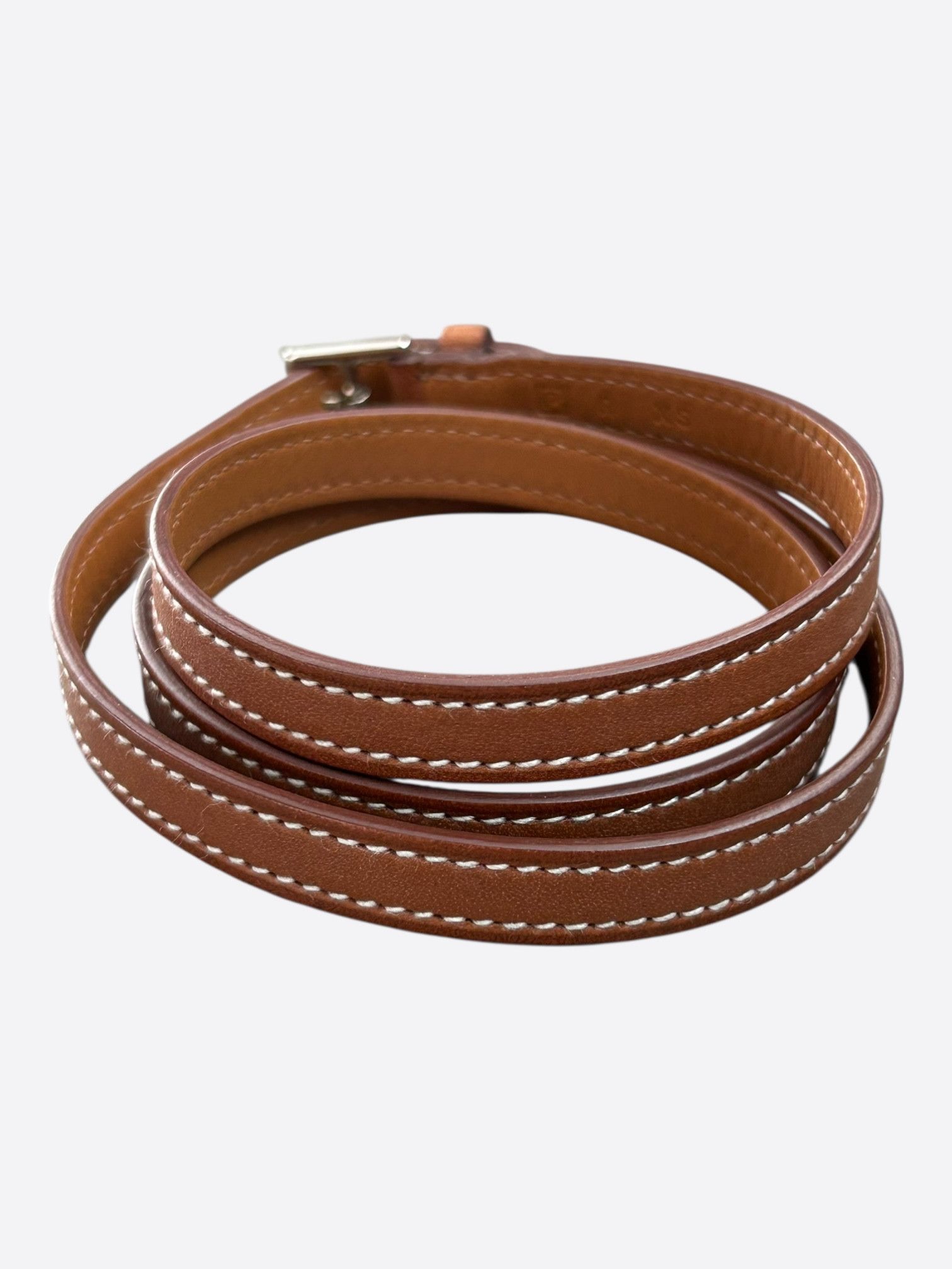 Hermes Brown Swift & Palladium Hardware Etriviere Double Bracelet Size ONE SIZE - 2 Thumbnail