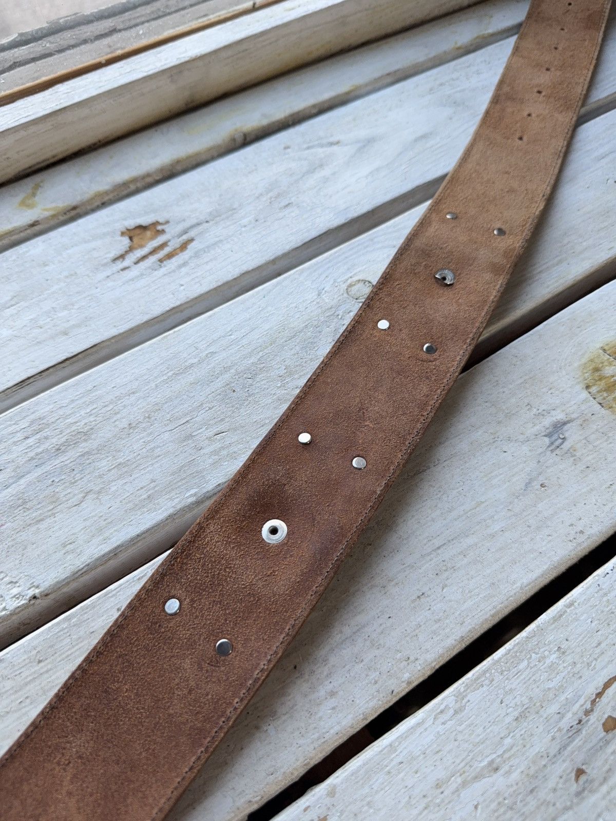 Japanese Brand Western Brown Leather Belt Green Gem Silver Details Size ONE SIZE - 7 Thumbnail