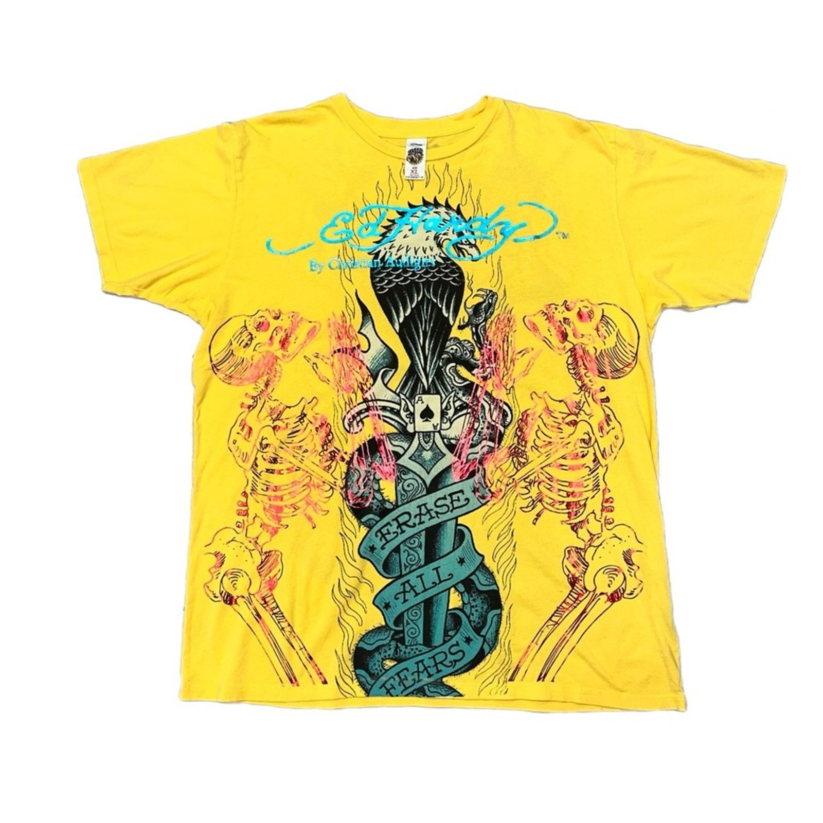 Ed Hardy Ed Hardy “Erase All Fears” Snake Dagger Graphic yellow Tee Size US XL / EU 56 / 4 - 1 Thumbnail