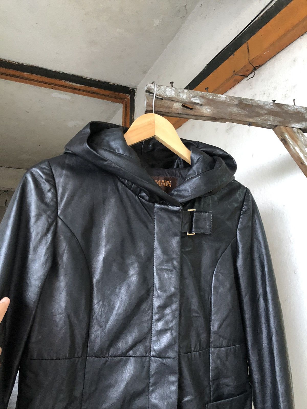 Balmain 🏴 Vintage Balmain Paris Soft Leather Long Jacket Wt Hoodie Size S / US 4 / IT 40 - 6 Thumbnail