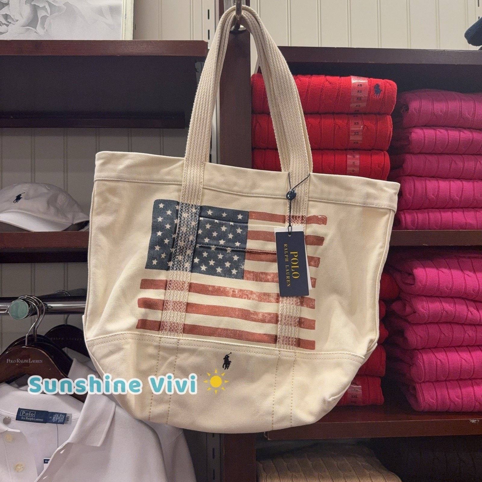 Ralph Lauren NWT POLO RALPH LAUREN Distressed Flag Cavans Tote Natural Size ONE SIZE - 1 Thumbnail