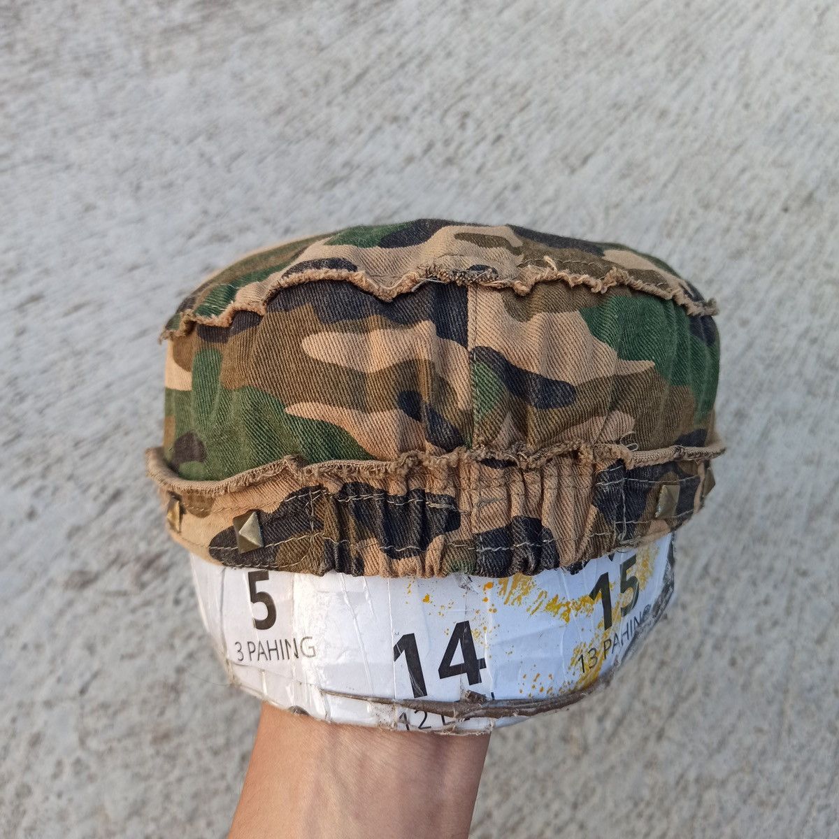 Hunter Army Cadet Hat Punk Distressed Poem Studded y2k style Size ONE SIZE - 4 Thumbnail