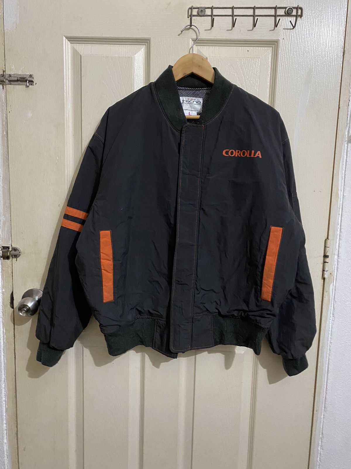 image of Vintage 90's Toyota Corolla Techno Bomber Jacket in Dark Grey, Men's (Size Large)