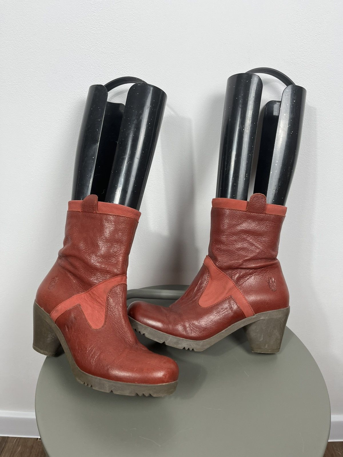Fly London Womens Red Leather Mid Calf Heeled Boots EU 39