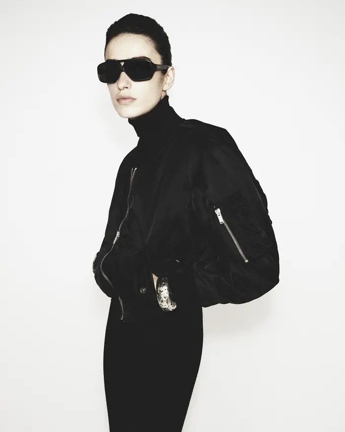 Saint Laurent Paris o1bcso1str0325 Oversized Cropped Bomber Jacket in Black Size XXS / US 00 / IT 34 - 4 Thumbnail