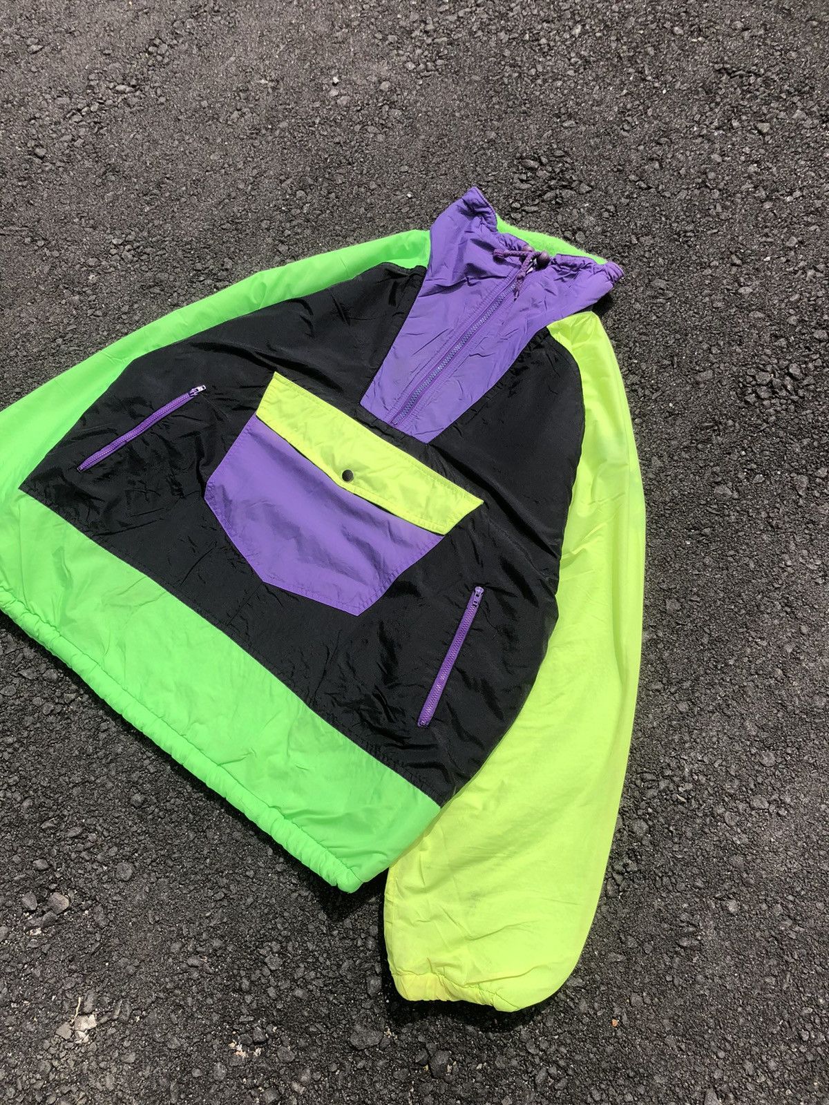 Japanese Brand Vtg Global Mind Neon Colourblock Anorak Halfzipper Jacket Size US XXL / EU 58 / 5 - 4 Thumbnail