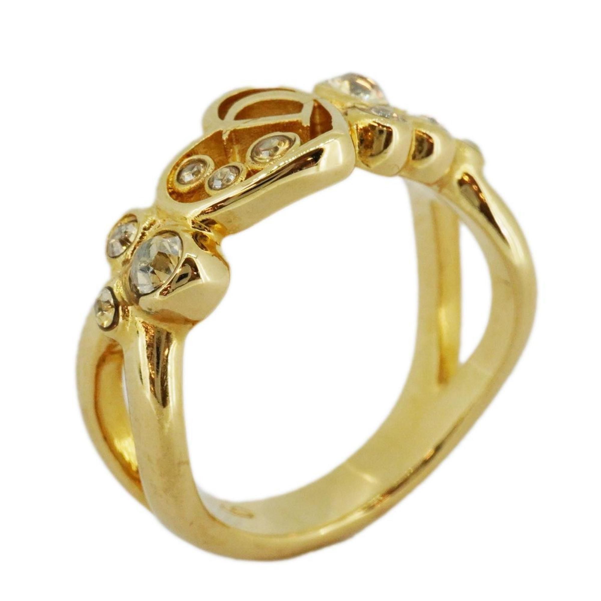 image of Christian Dior Ring D Heart Motif Rhinestone Gp Plated Gold Women's