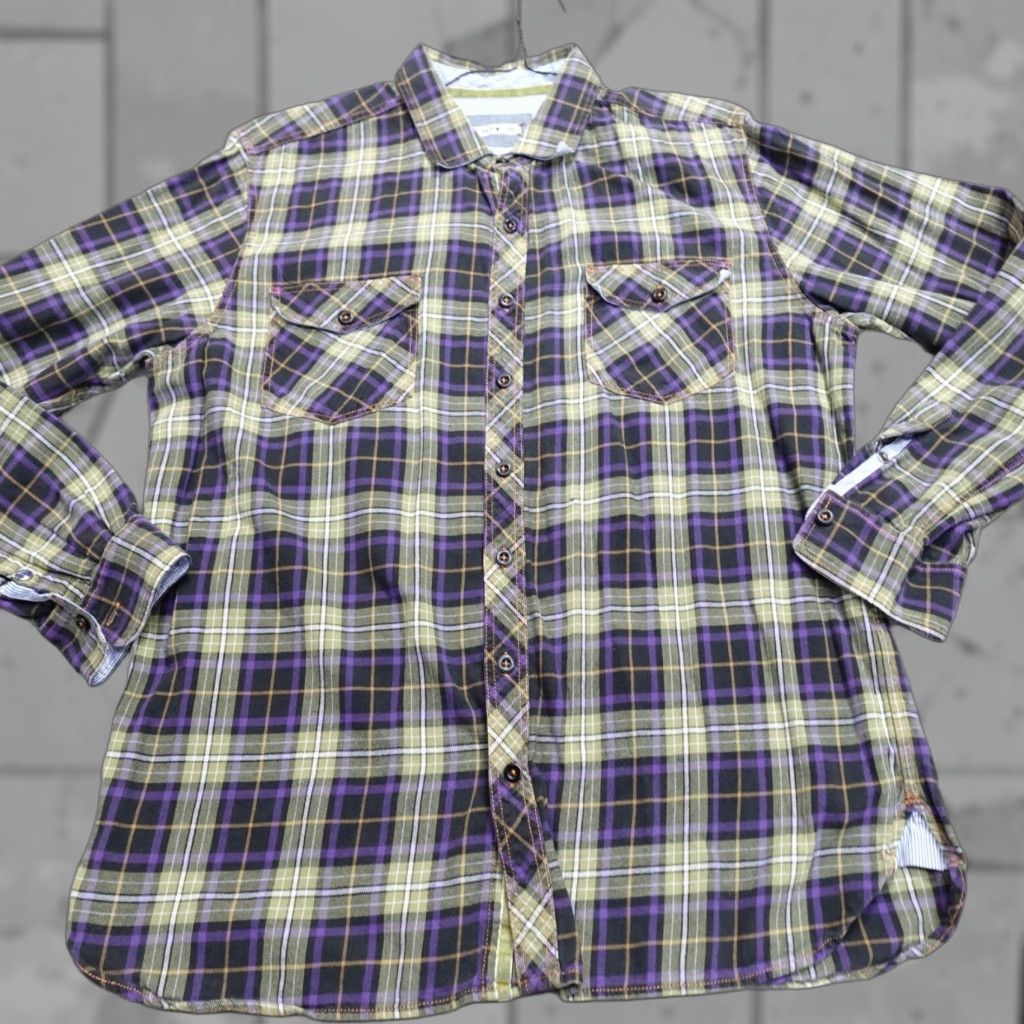 Vintage 32 Bar Blues Shirt Large Green Blue Long Sleeve Flannel Plaid Button-Up Casual Men’s Regular Cotton thermal Fall Spring Summer Size US L / EU 52-54 / 3 - 1 Thumbnail