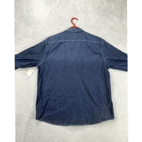 Express Express Shirt Mens XL 17-17.5 Blue Pencil Stripe Button-Down Long Sleeve Dress Shirt Size 46R - 4 Thumbnail