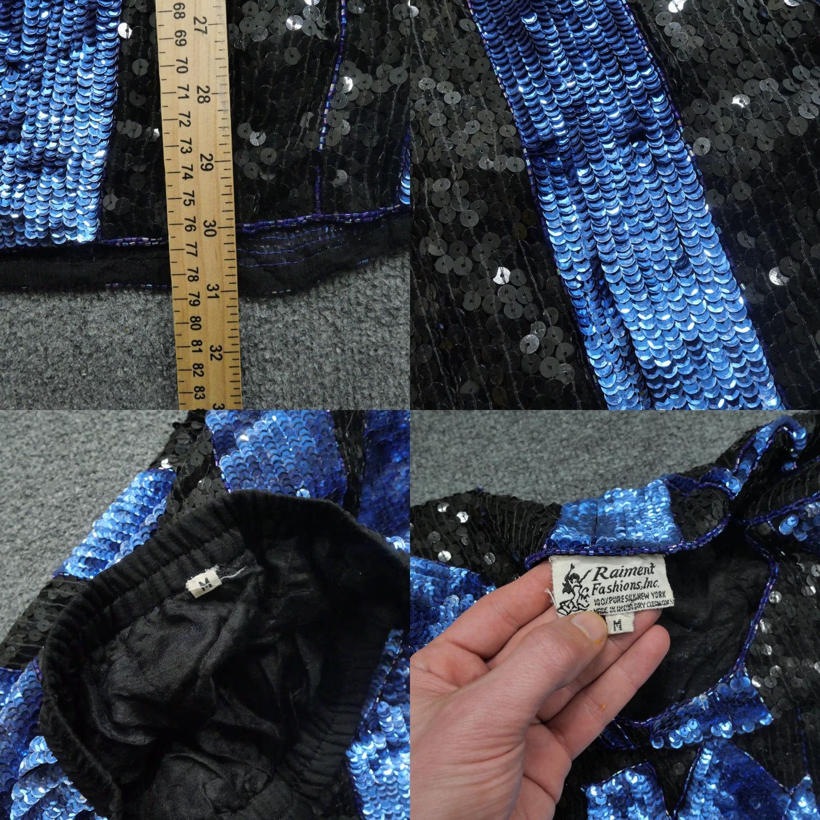 Vintage VINTAGE Raiment Fashions Sequin Set Shirt Top Skirt Women Medium Black Blue Silk Size M / US 6-8 / IT 42-44 - 8 Thumbnail