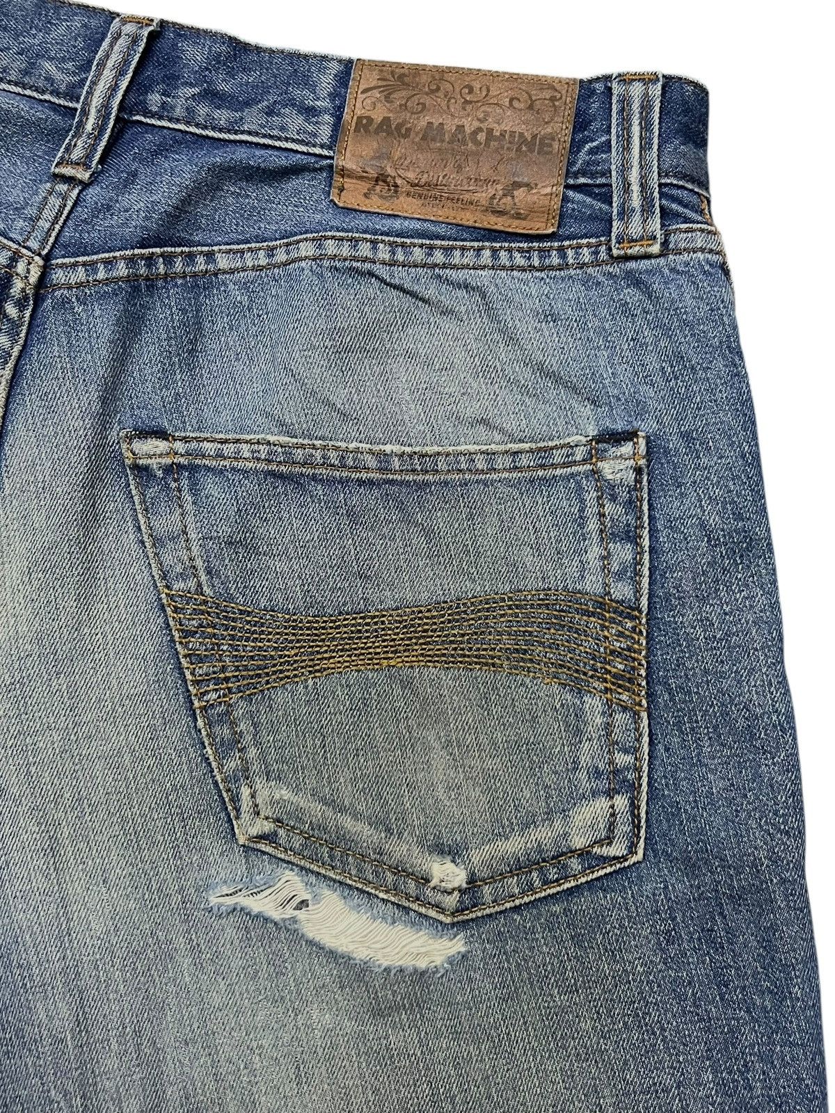 Japanese Brand Vintage Rag Machine - Faded Wash, Distressed Slim Denim Size US 33 - 9 Thumbnail