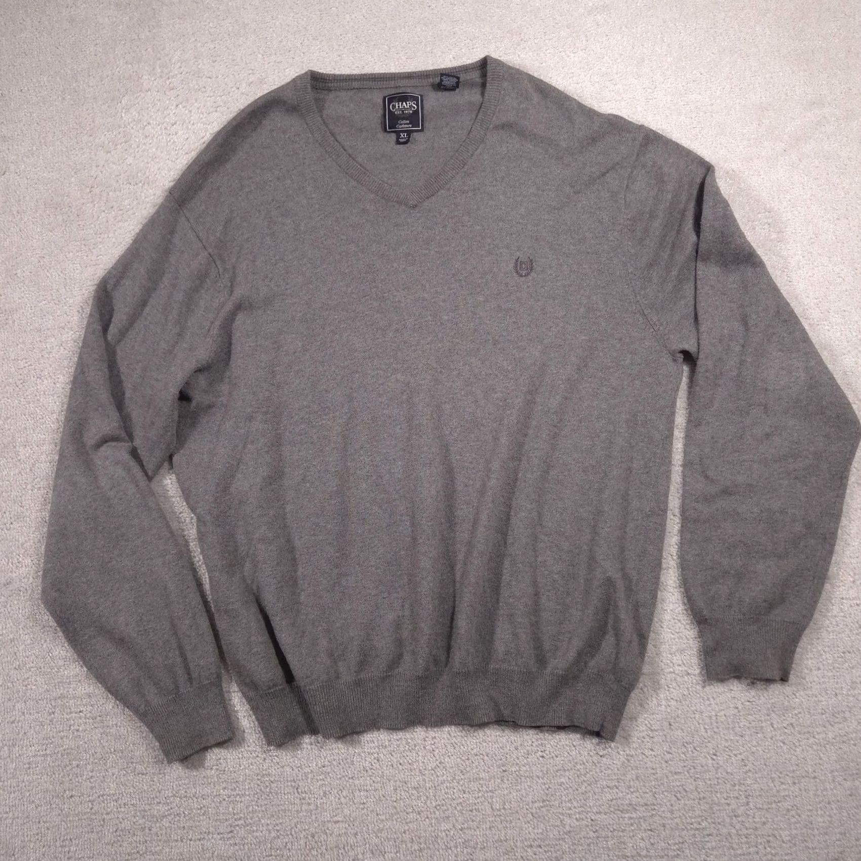 Chaps Chaps Sweater Mens XL Gray Cotton Cashmere V Neck Knit Pullover Classic Size US XL / EU 56 / 4 - 2 Thumbnail