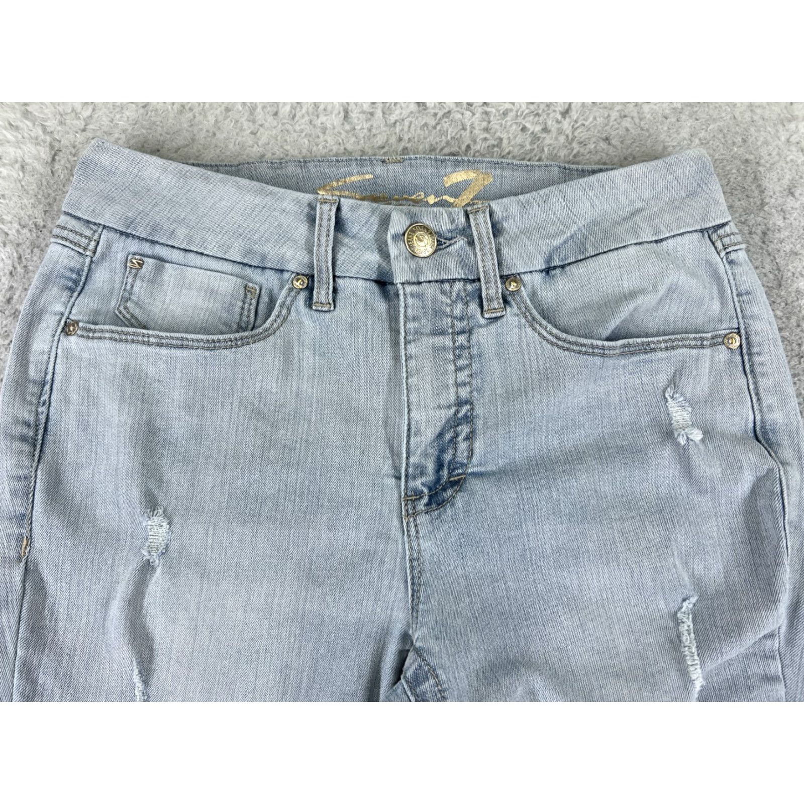 Vintage Seven7 Pants Women 6 Blue Denim Jean Skinny High Rise Distressed 27x29 Size 28" / US 6 / IT 42 - 4 Thumbnail