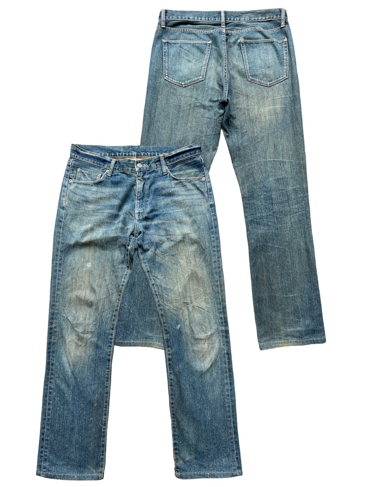 Vintage Uniqlo Mud Wash Distressed Rusty Denim Jeans 35x32