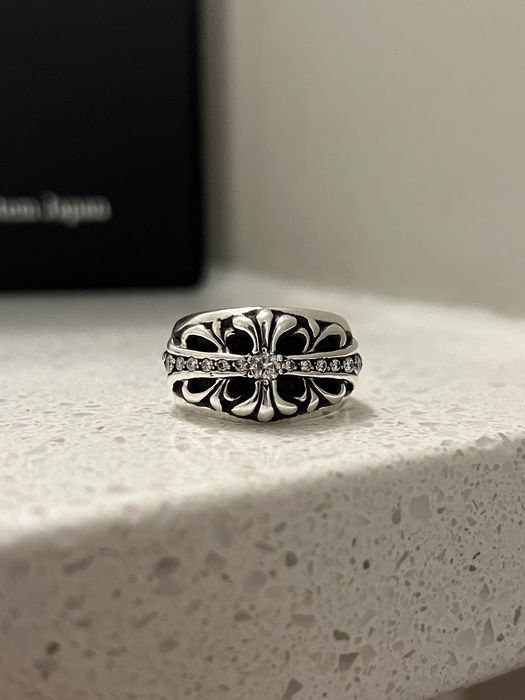 Chrome Hearts Chrome Hearts Pave Diamond Silver Floral Cross Ring