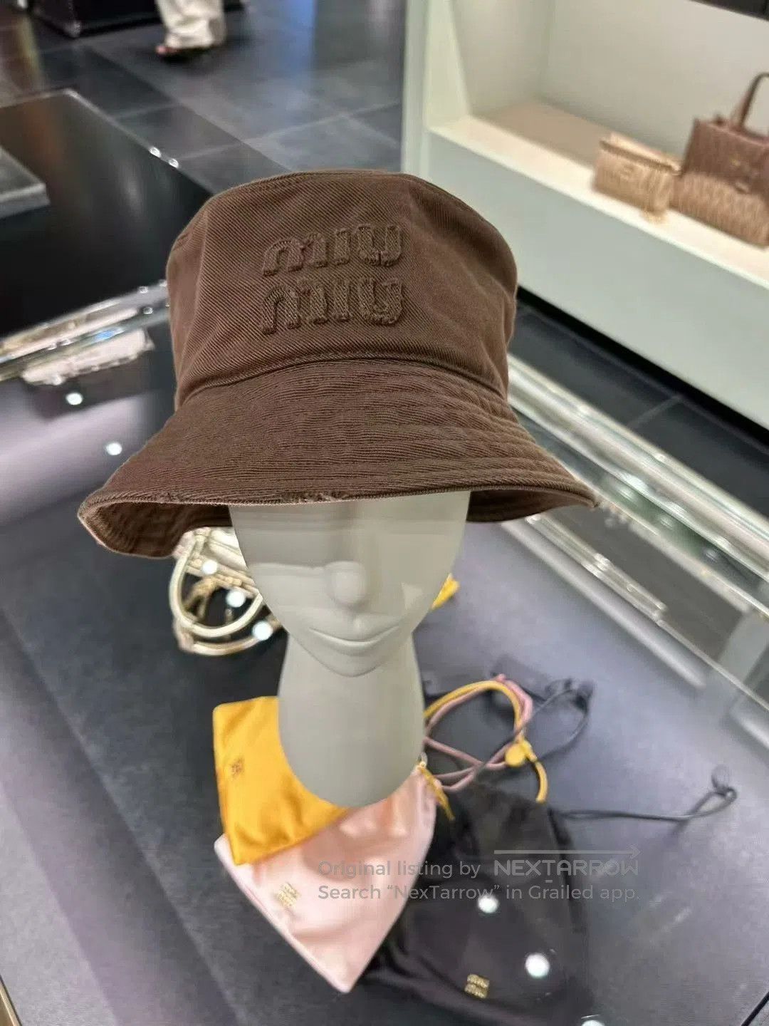 Miu Miu MIUMIU Brown Canvas Bucket Hat. Size ONE SIZE - 1 Thumbnail