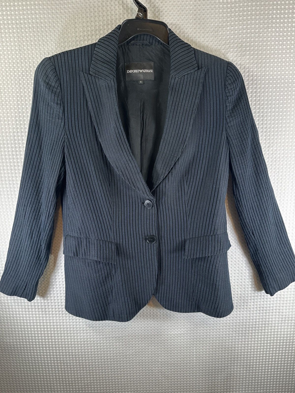 Emporio Armani Emporio Armani Black & Gray Ribbed Pinstripe Blazer Jacket Size XL / US 12-14 / IT 48-50 - 1 Thumbnail