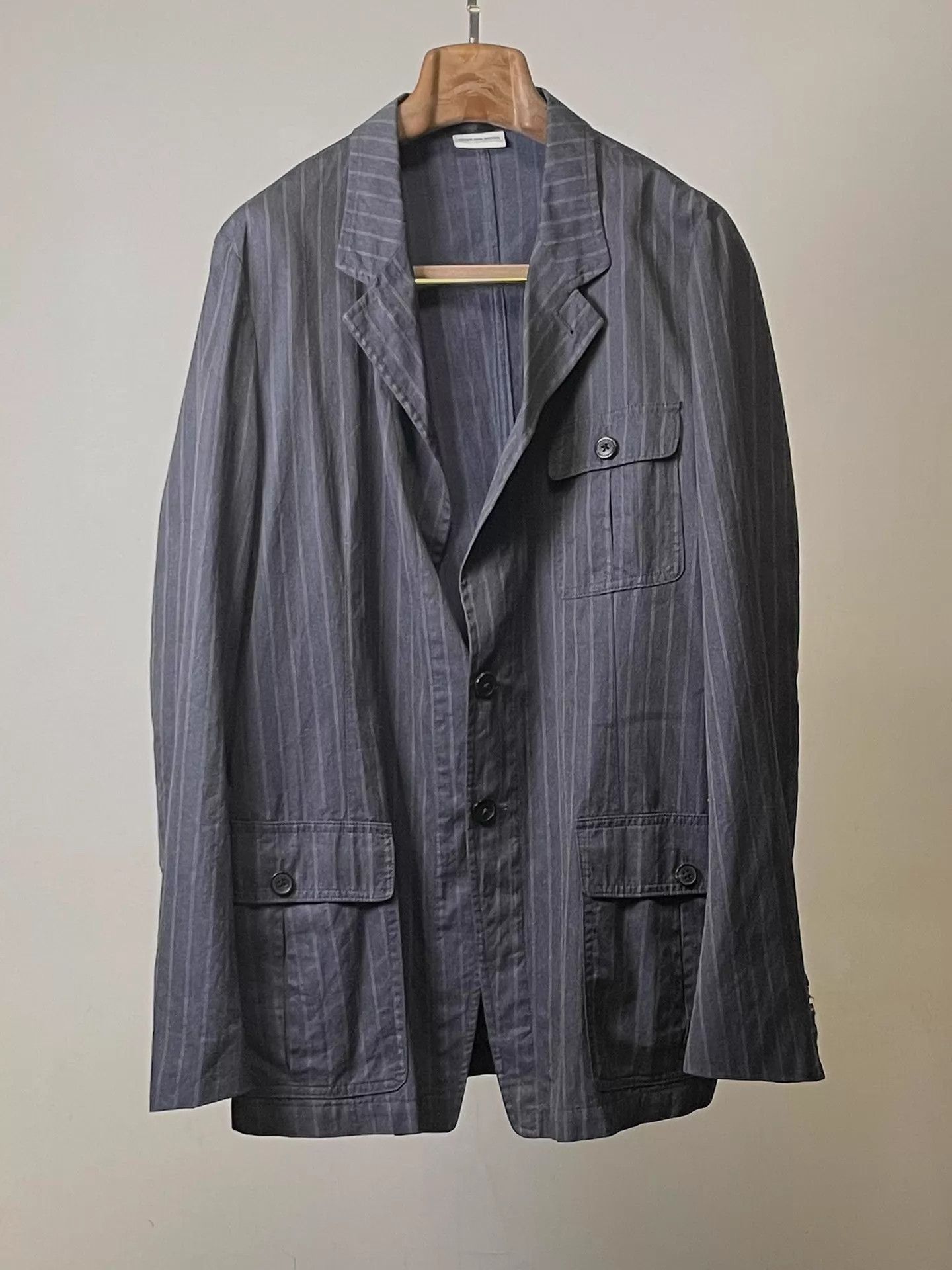 Dries Van Noten Blue Striped Lightweight Button-Front Jacket Size US S / EU 44-46 / 1 - 1 Thumbnail
