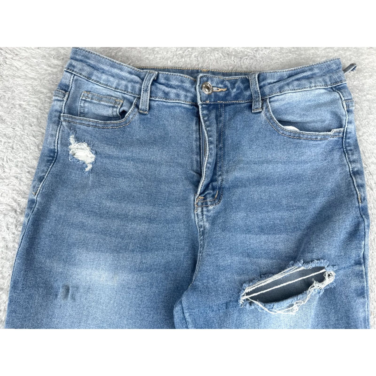 Shein SheIn Jeans Womens 8 Blue Denim Flared High Rise Distressed 28x30 Jeans Size 30" / US 8 / IT 44 - 4 Thumbnail