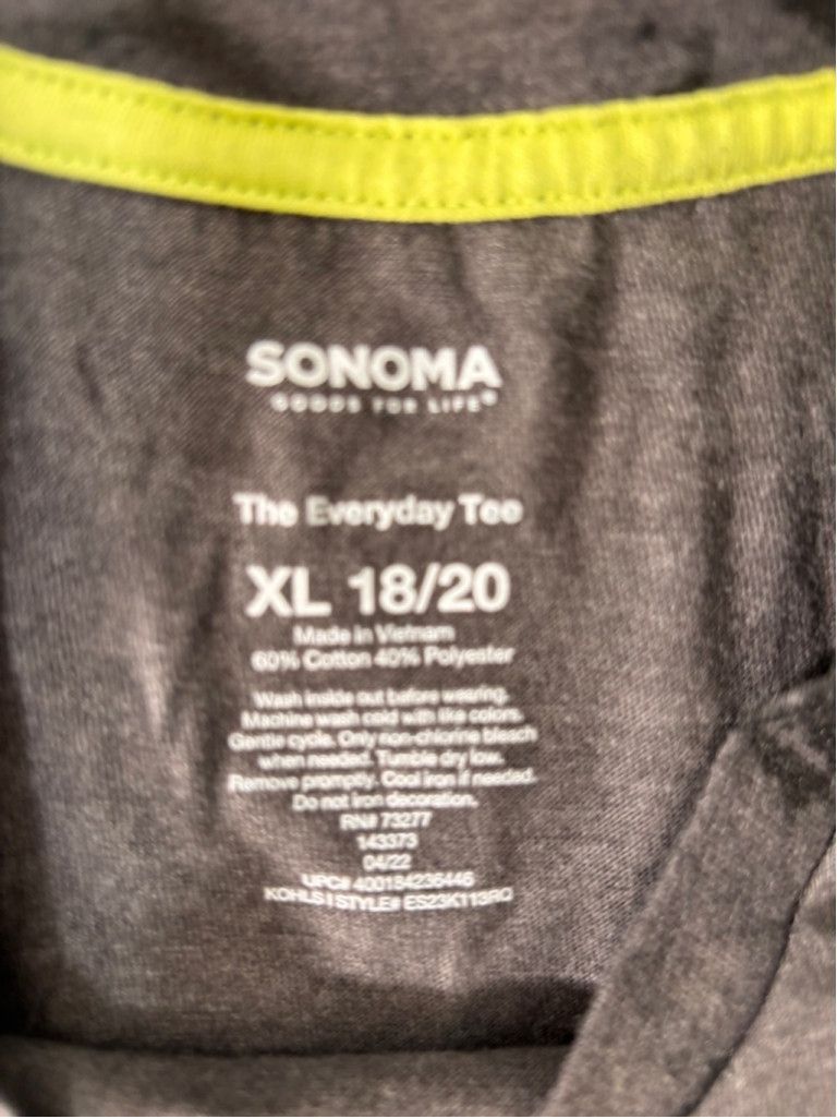 Sonoma Boy’s Sonoma Goods for Life T-Shirt XL Gray Size US XL / EU 56 / 4 - 7 Thumbnail
