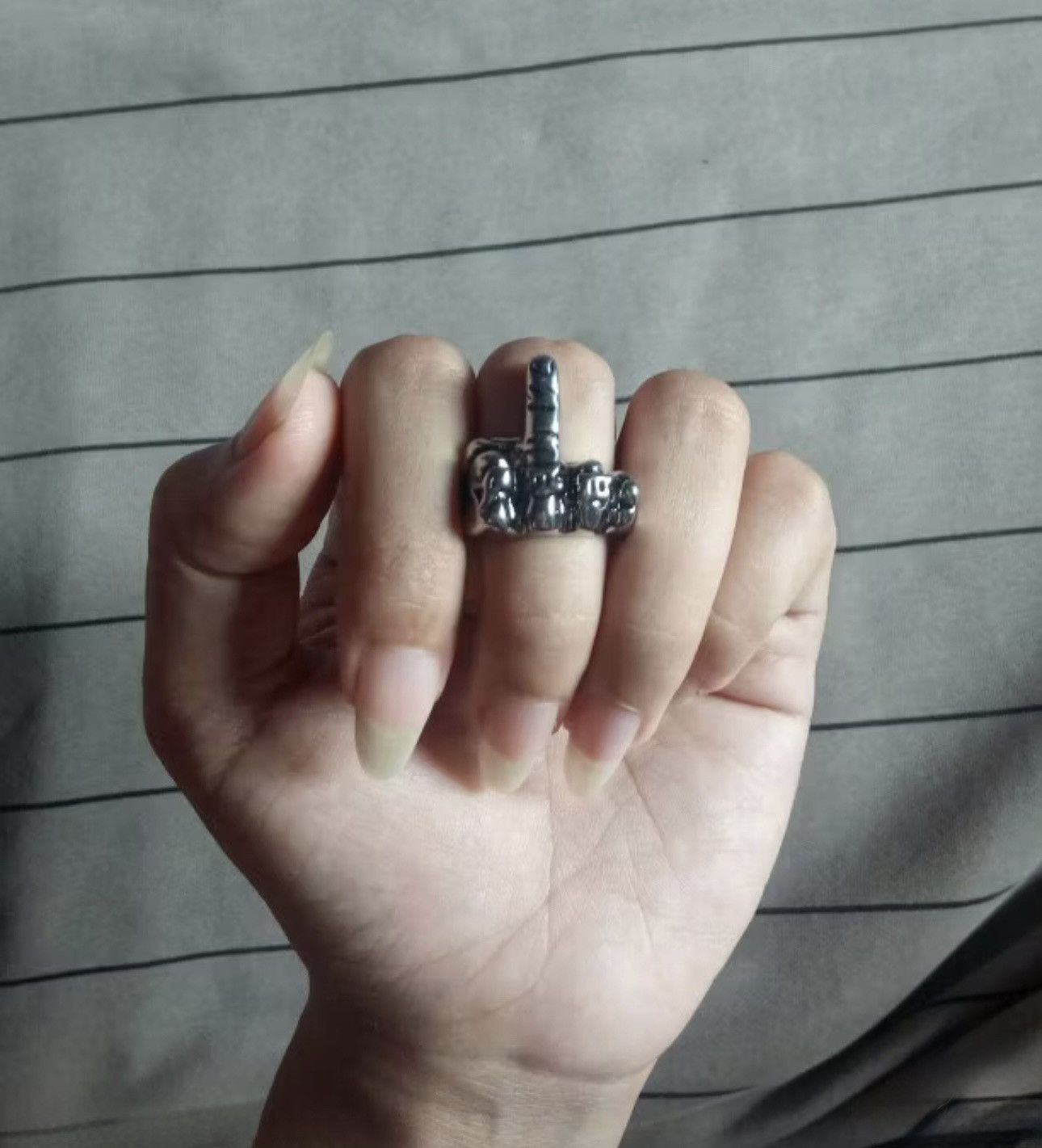 Other × Vintage Gothic Punk Biker Vintage Middle Finger Stainless Steel Ring Size ONE SIZE - 2 Thumbnail